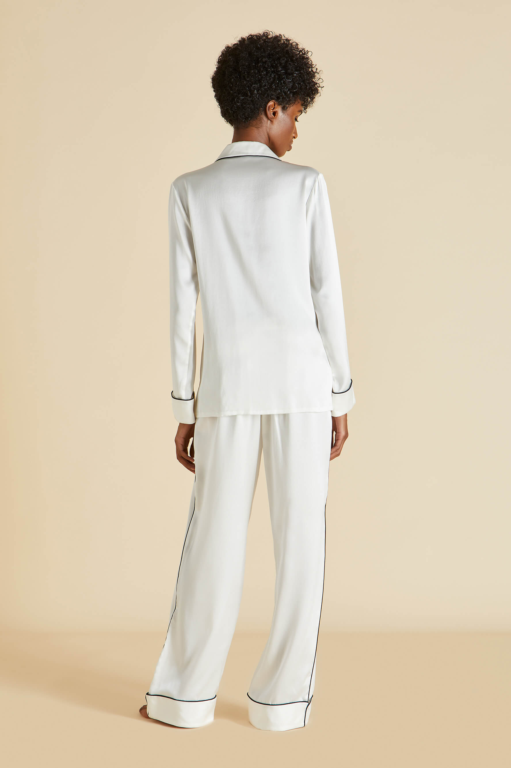Coco Ivory Jet Black Pyjamas in Silk Satin