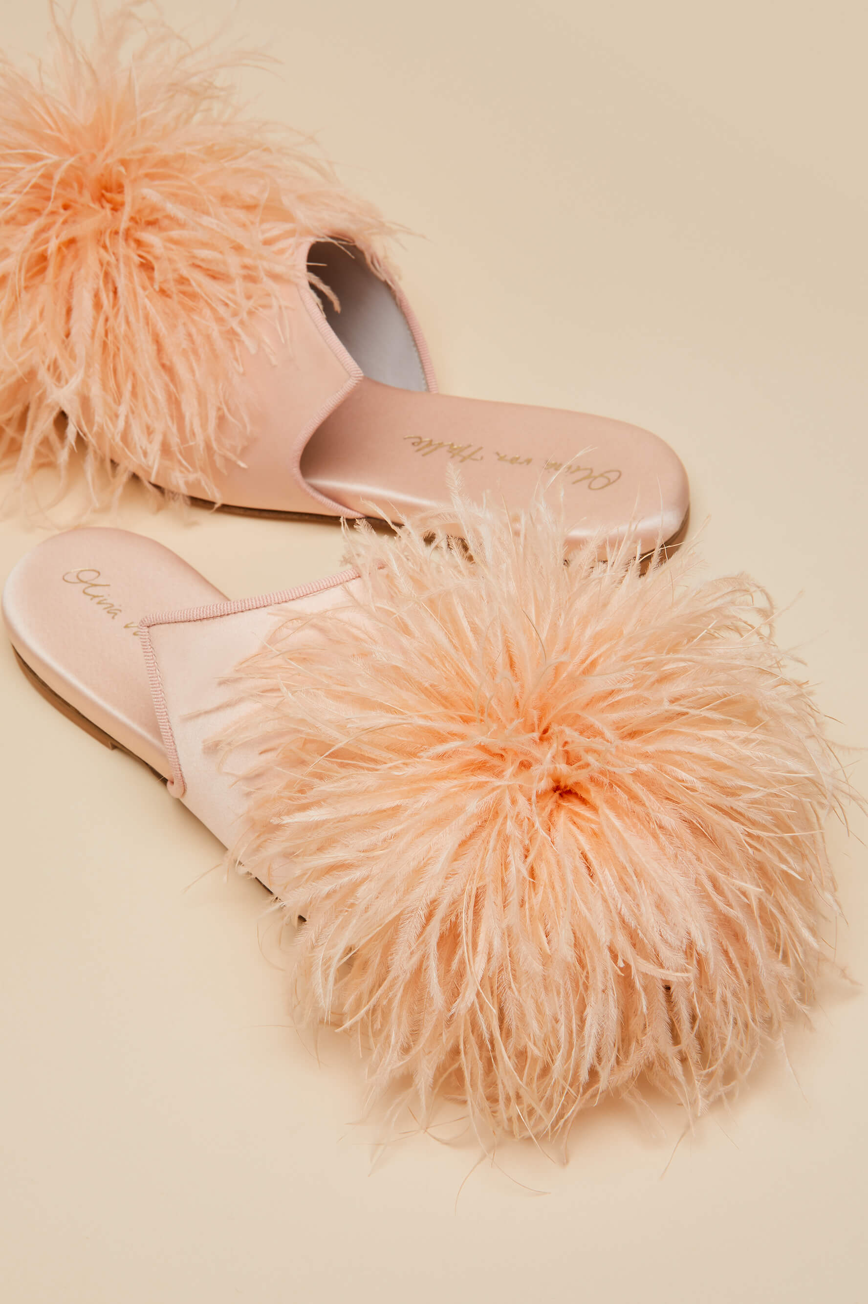 Contessa Minnie Orange  Slippers in Silk Feather