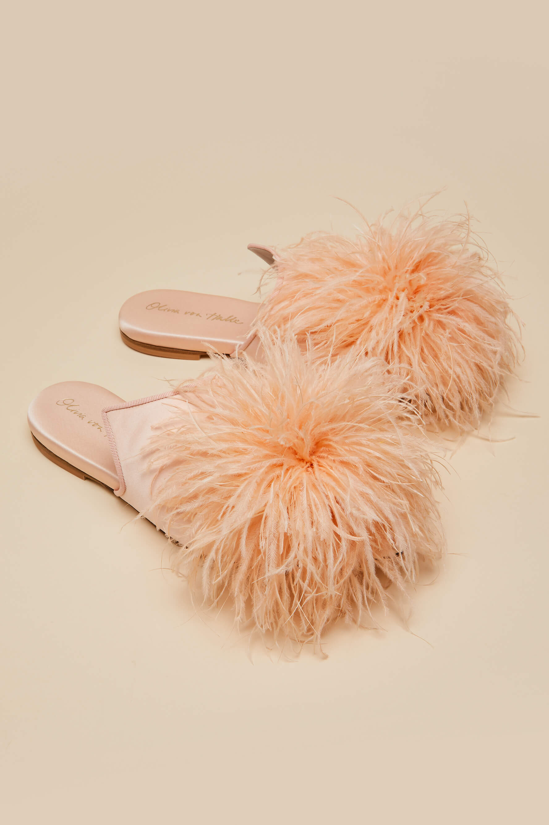 Contessa Minnie Orange  Slippers in Silk Feather