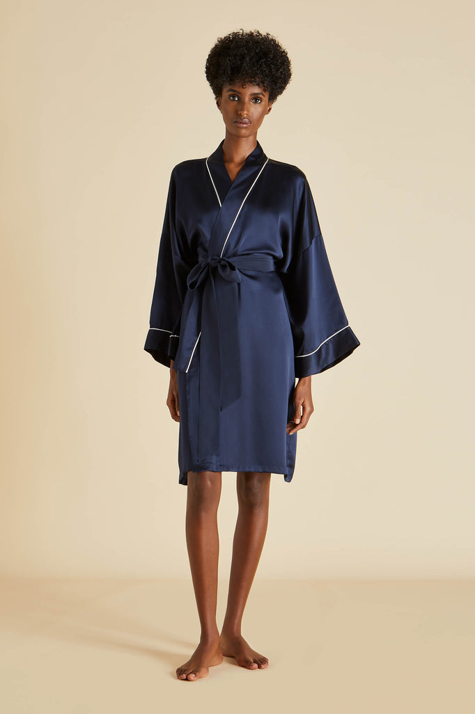 Mimi Navy Robe in Silk Satin