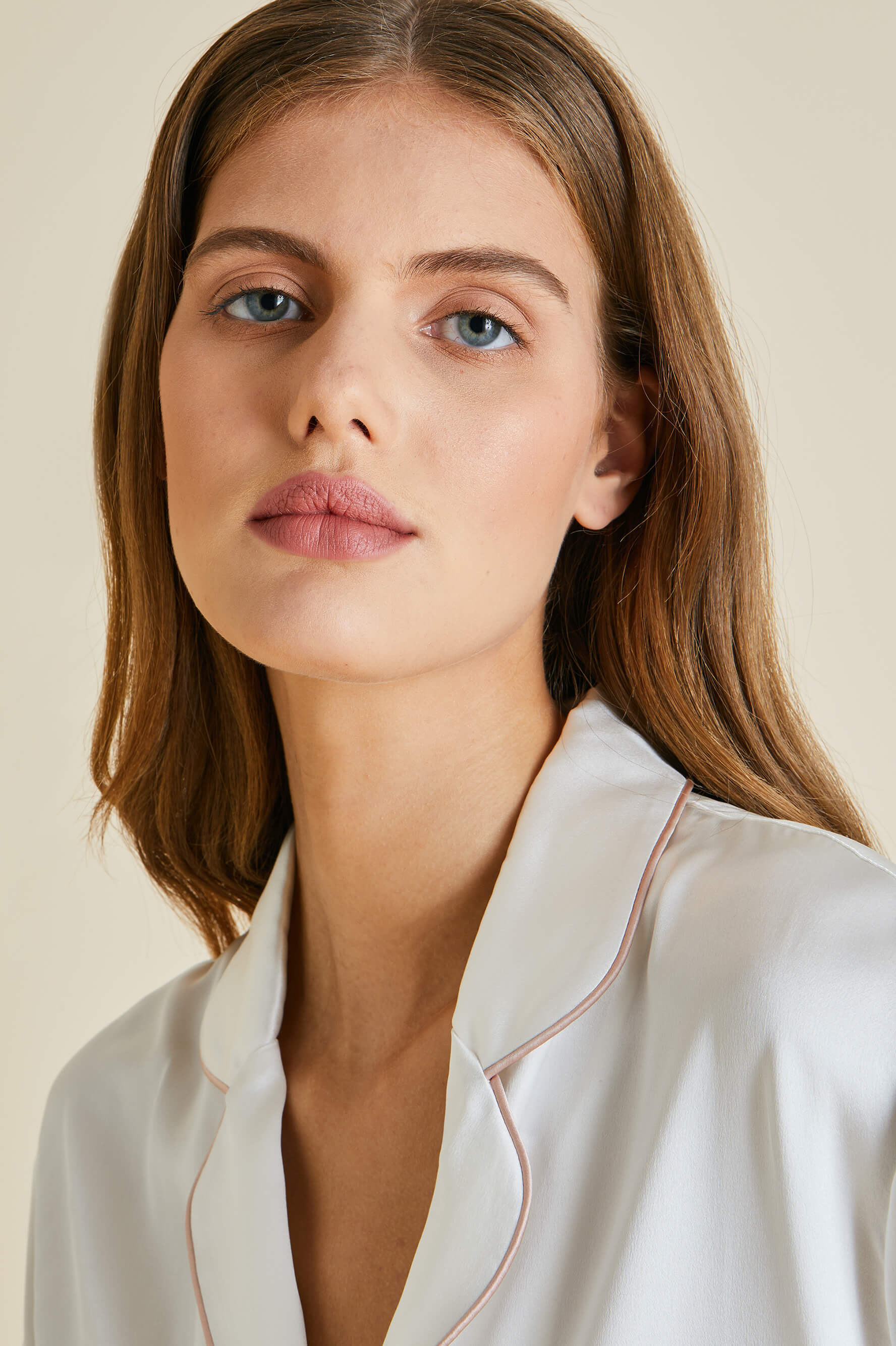 Poppy Ivory Oyster Nightshirt in Silk Satin