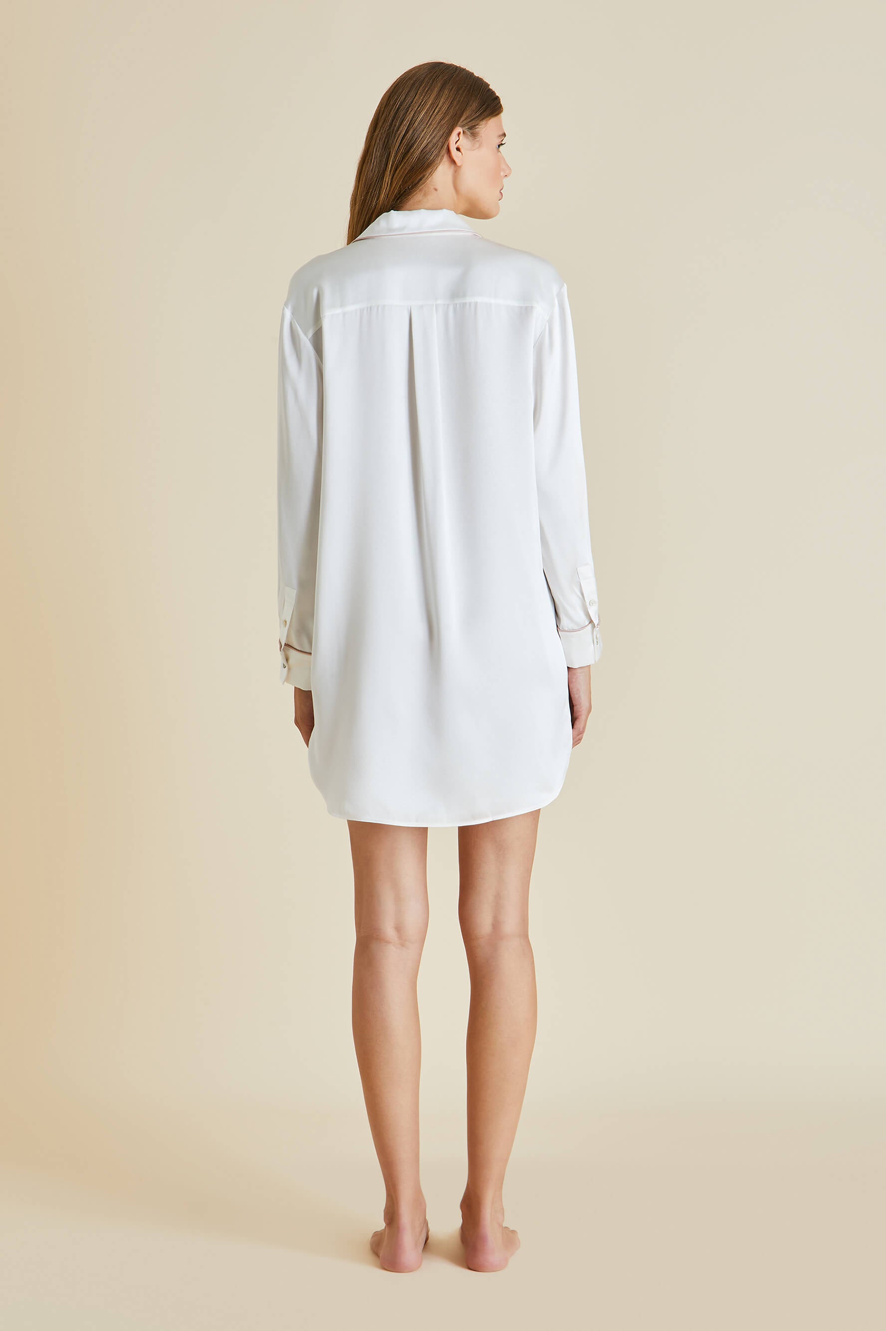 Poppy Ivory Oyster Nightshirt in Silk Satin