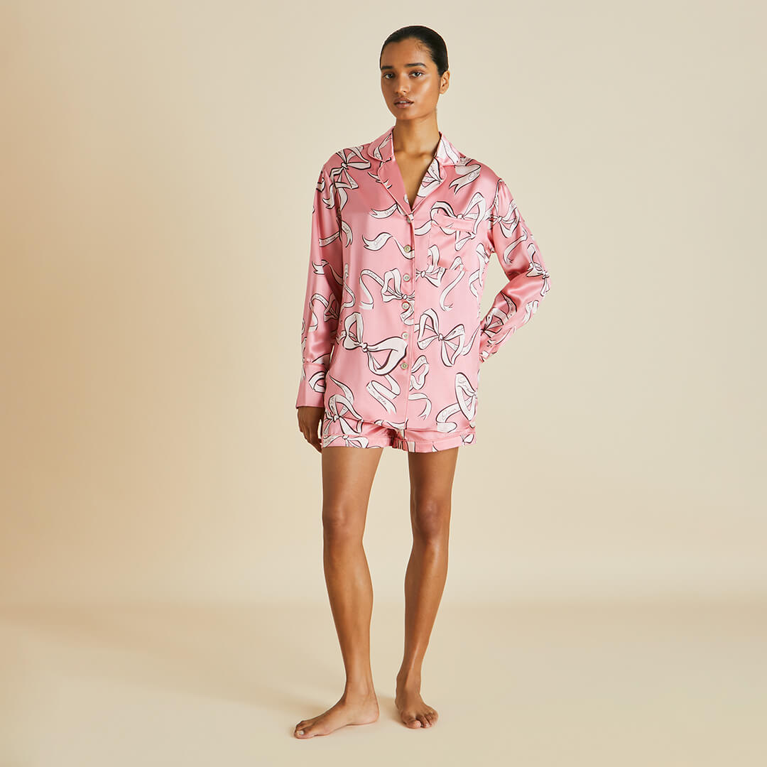 Alba Aileas Pink Bow Silk Satin Pyjamas - Olivia von Halle