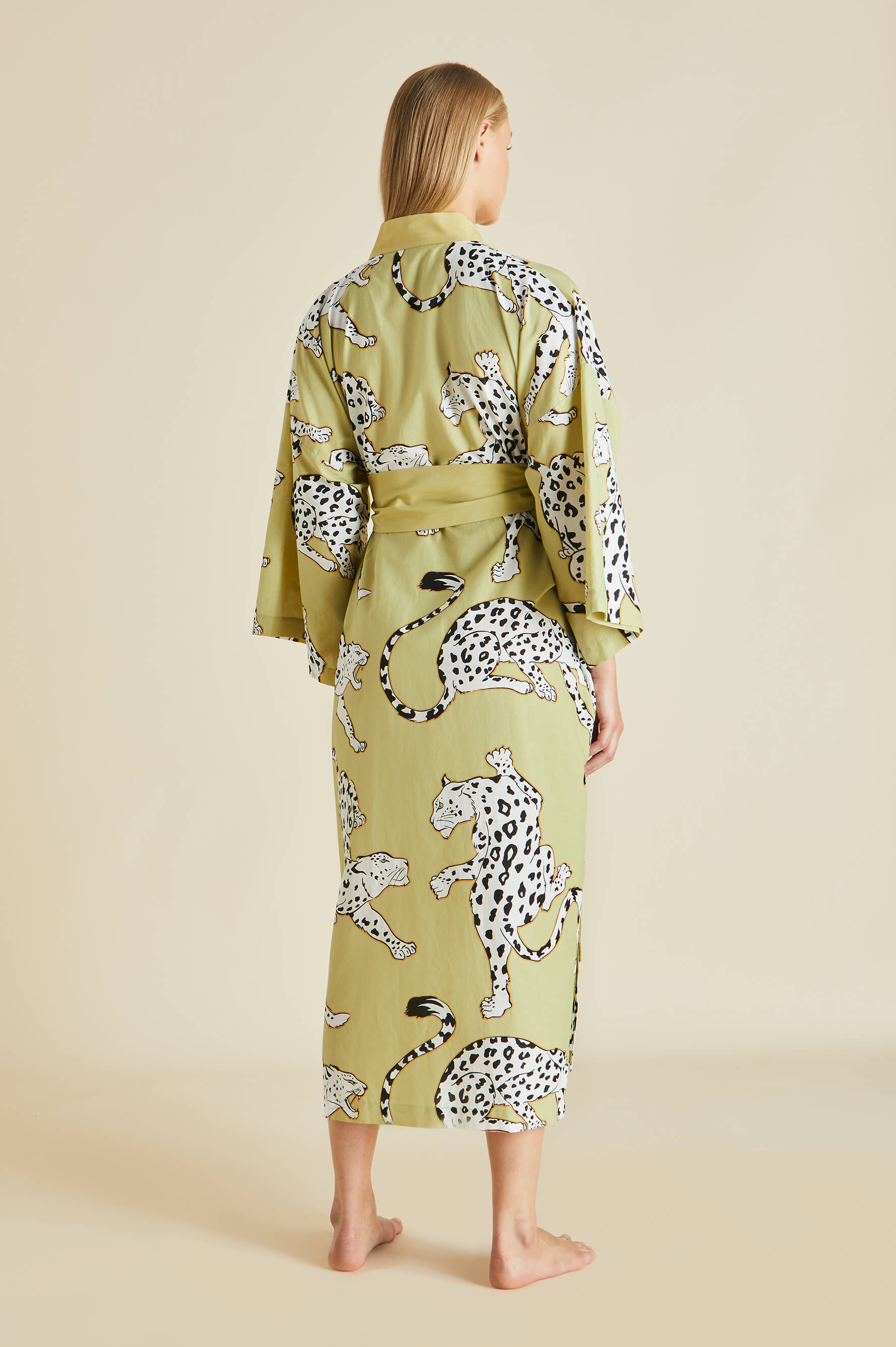 Amaya Mungo Green Leopard Robe in Cotton-Silk