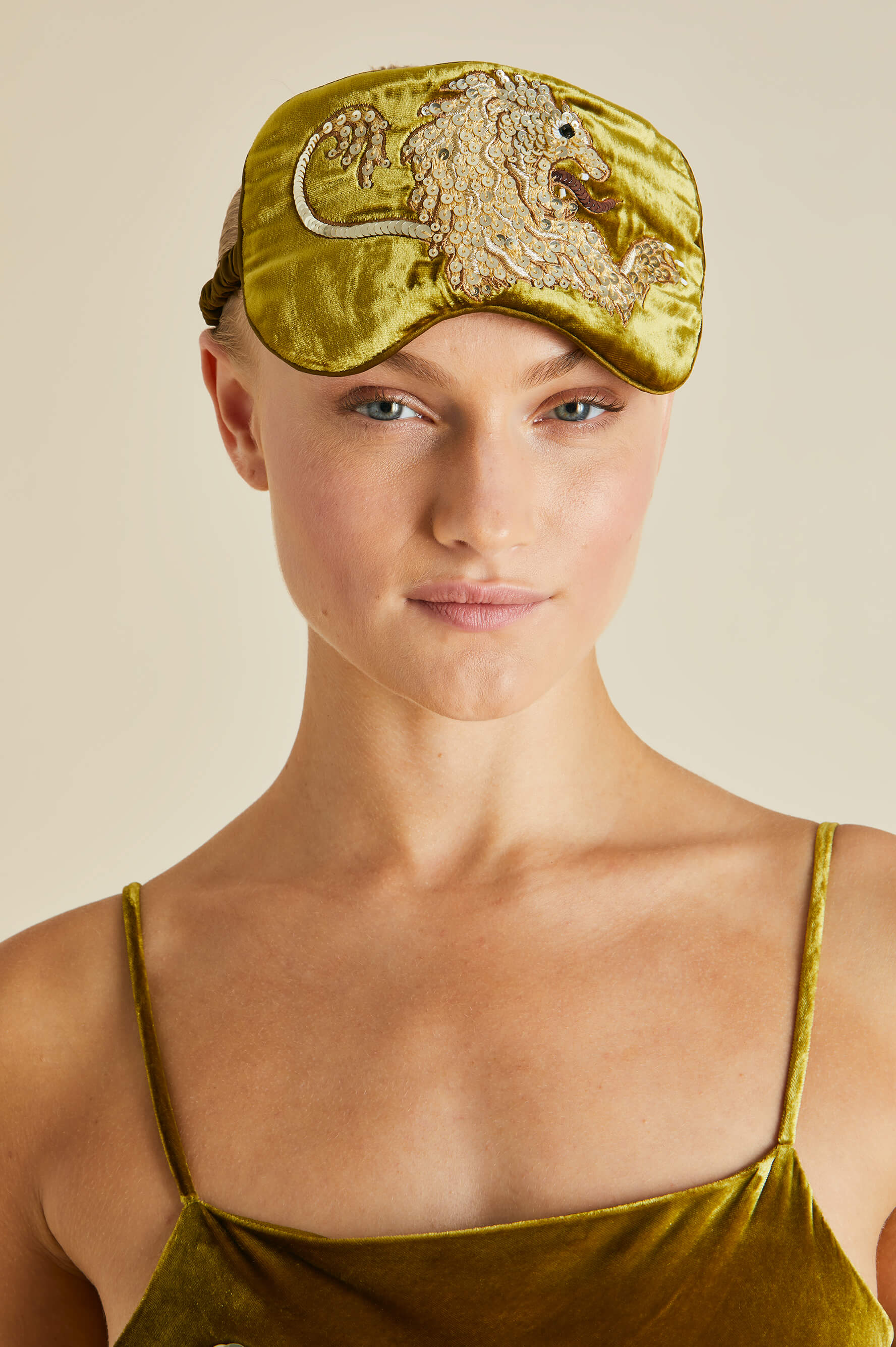 Audrey August Gold Embellished Eye Mask in Silk Velvet