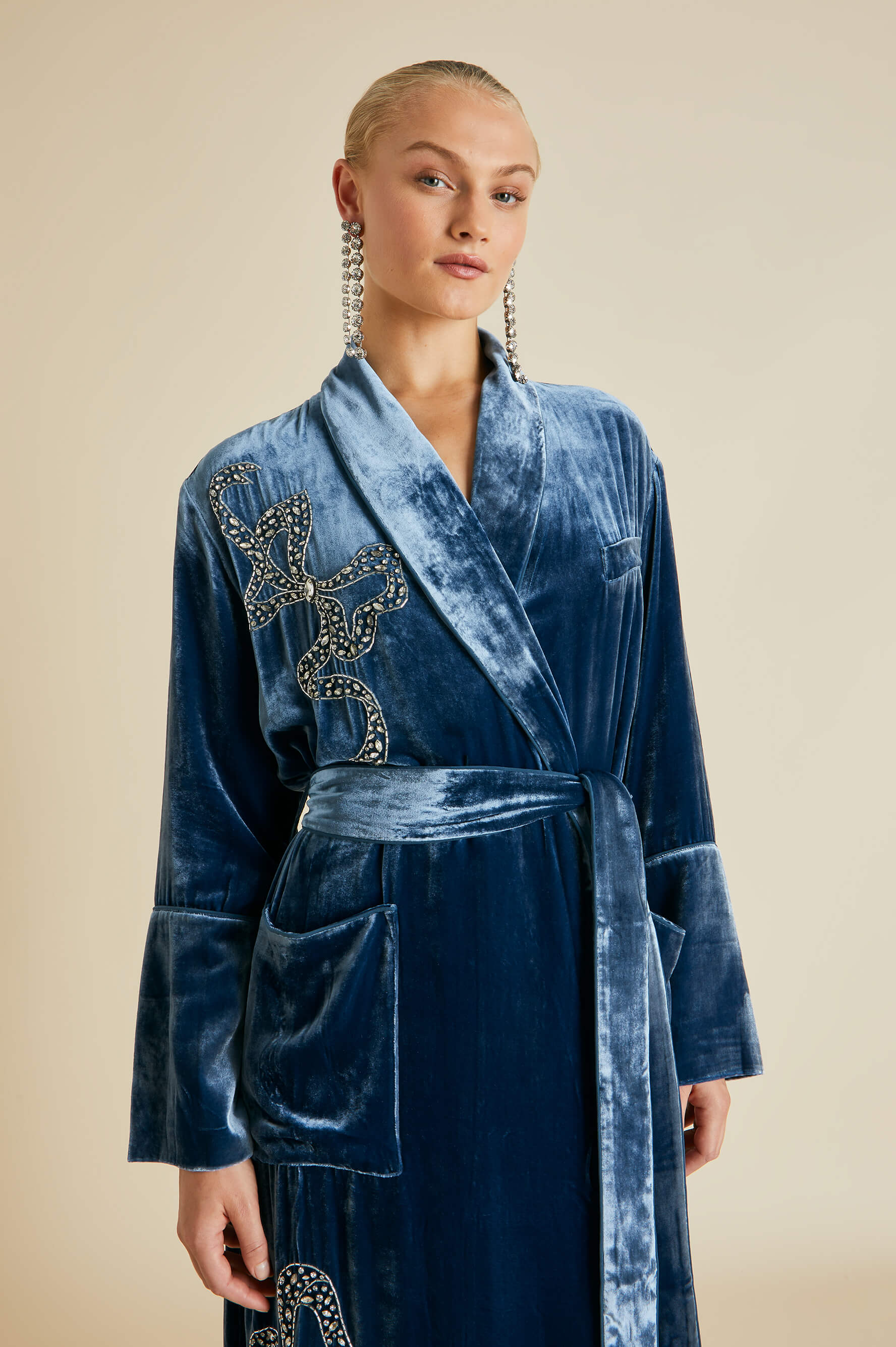 capability blue embellished silk velvet robe