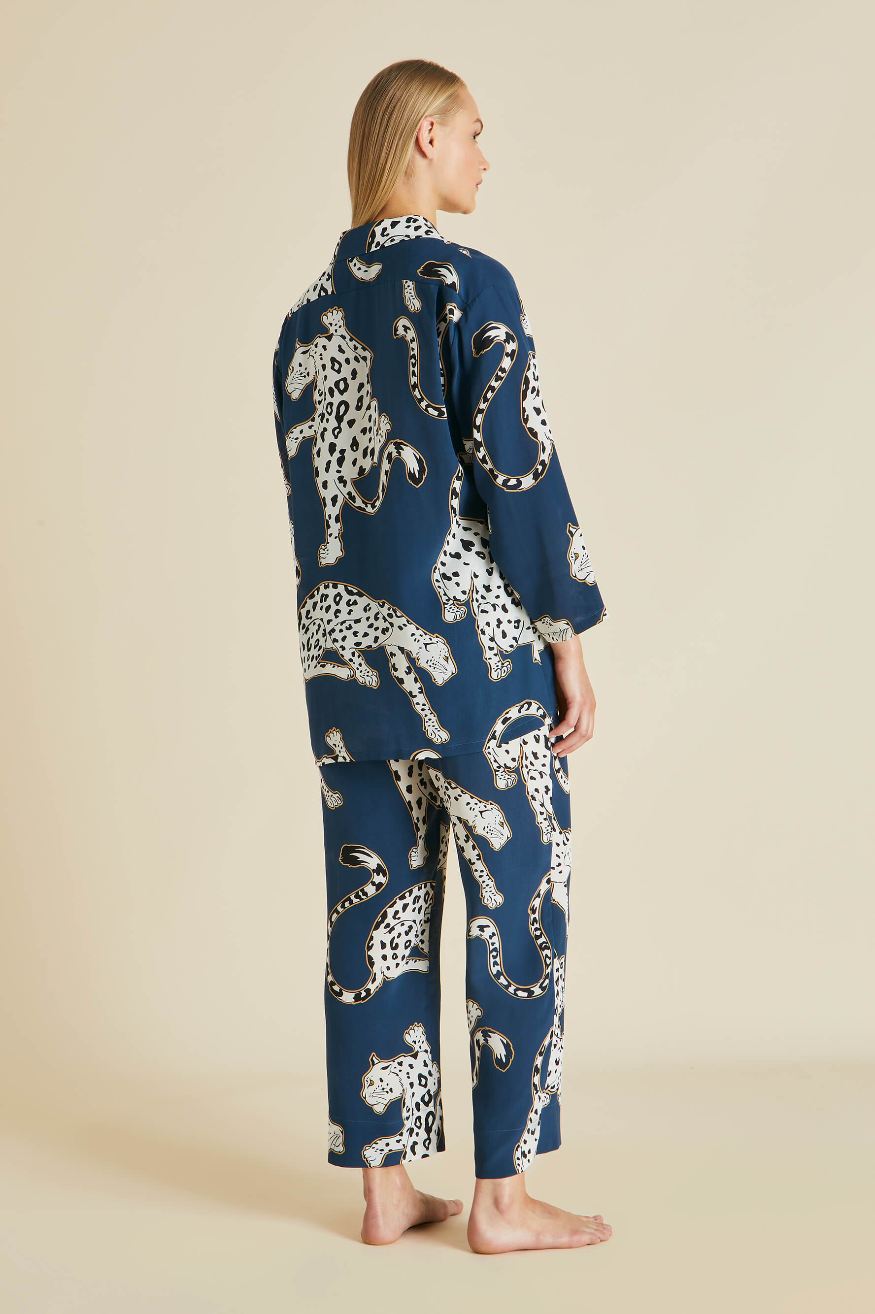 Casablanca Magnus Blue Leopard Pyjamas in Silk Crêpe de Chine