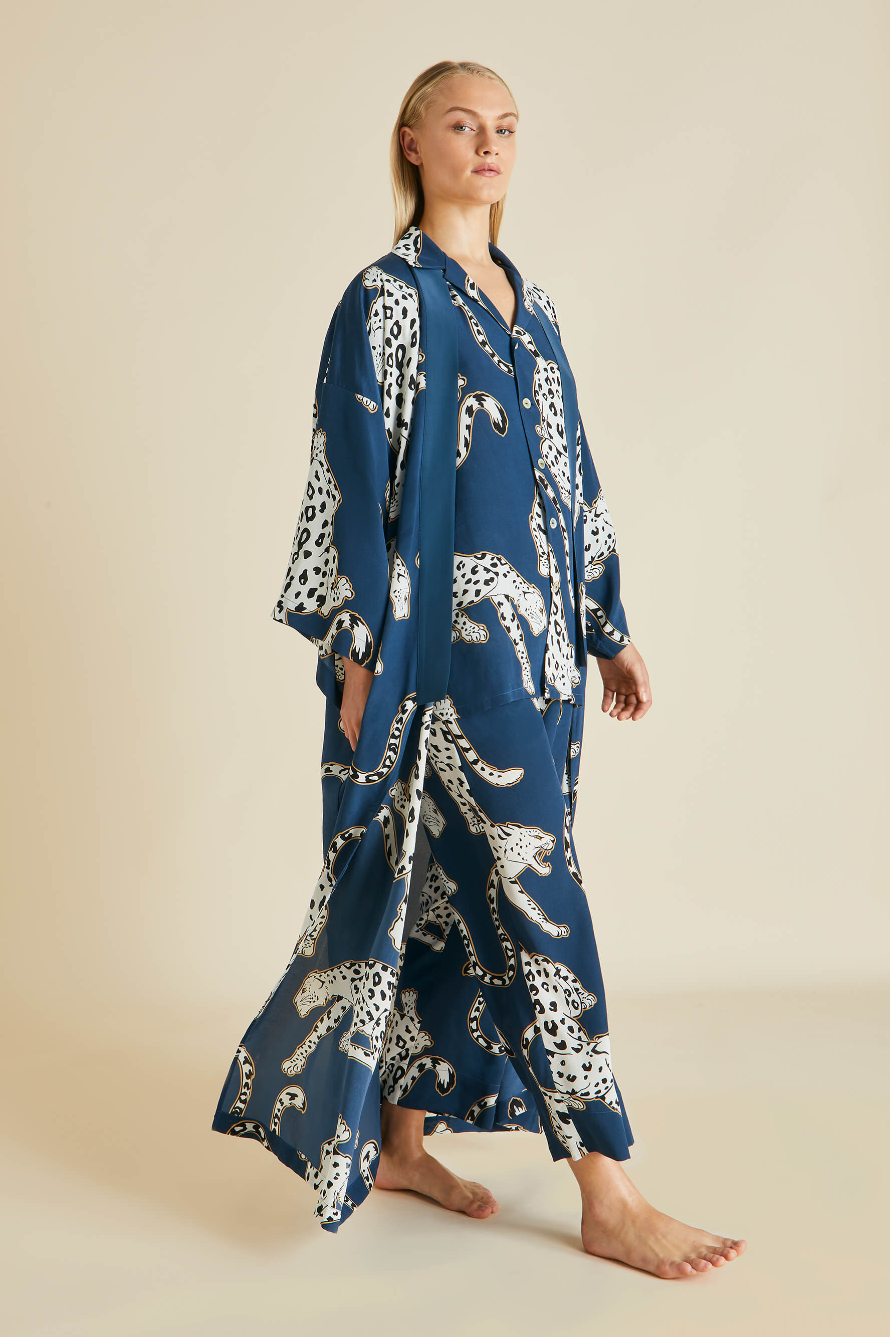 Casablanca Magnus Blue Leopard Pyjamas in Silk Crêpe de Chine