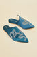 Contessa Grace Blue Embellished Slippers in Silk Satin