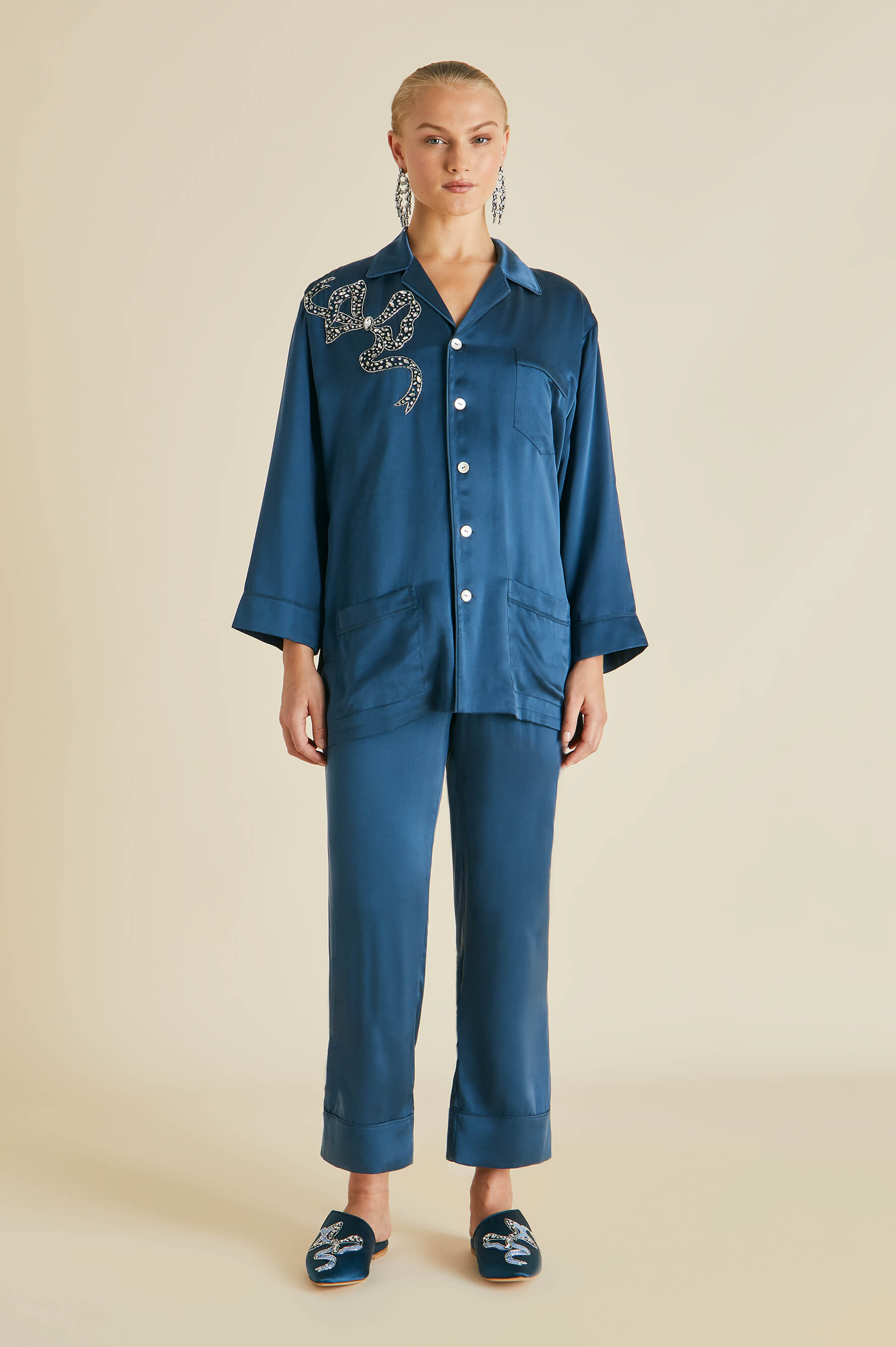 fifi blue embellished silk pajamas