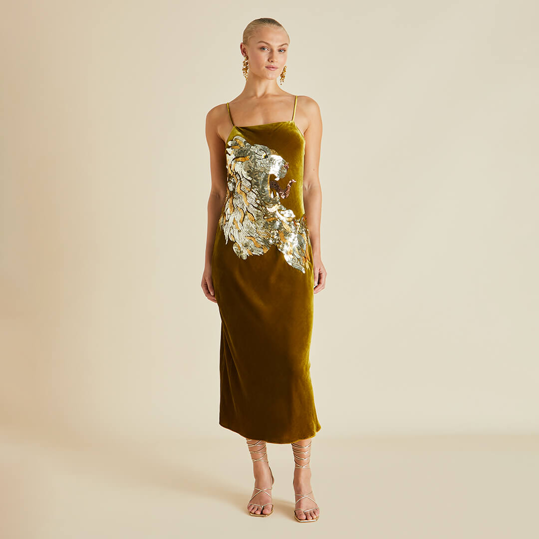 Gold silk slip dress best sale