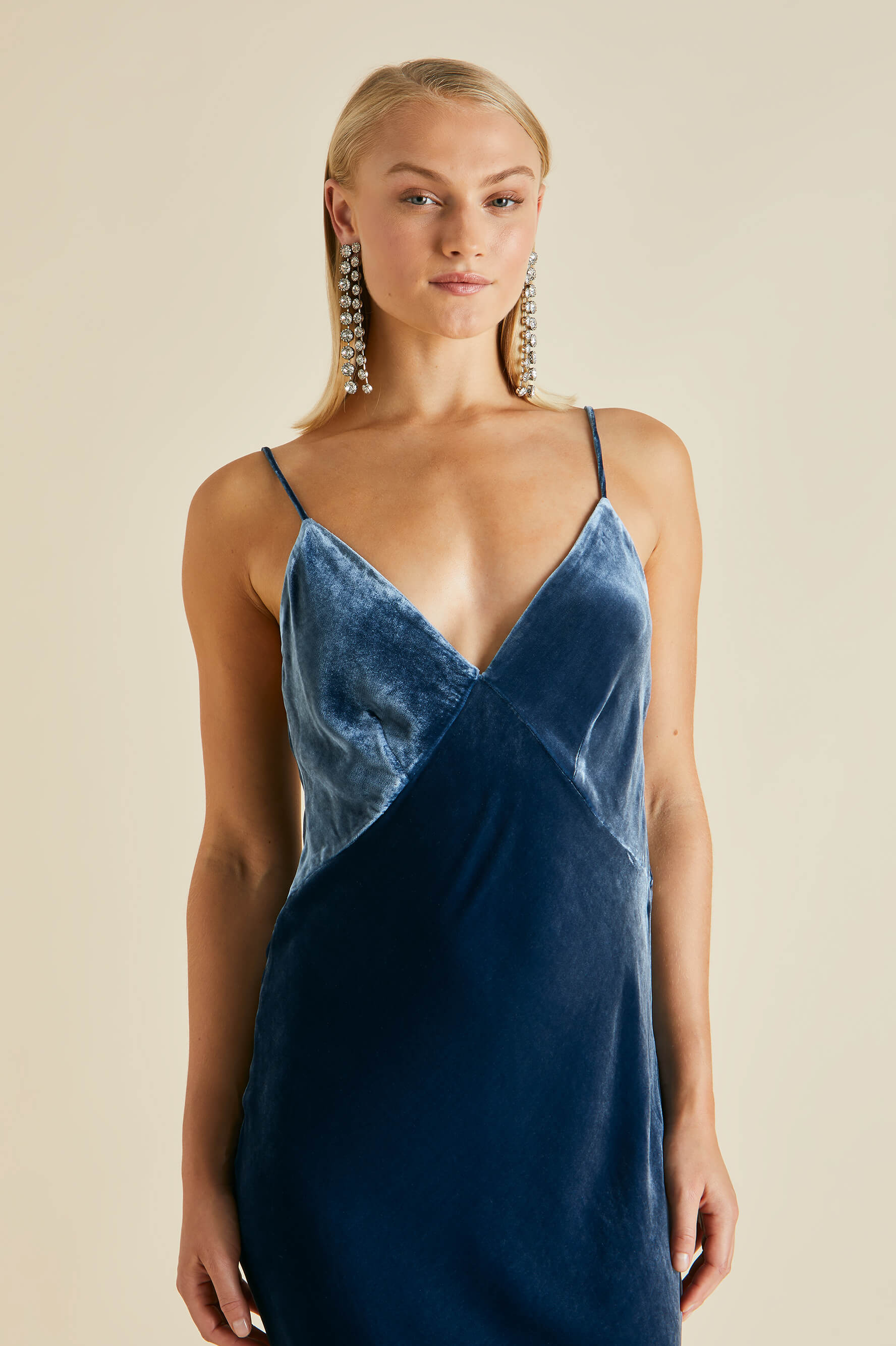 Issa Steel Blue Slip Dress in Silk Velvet
