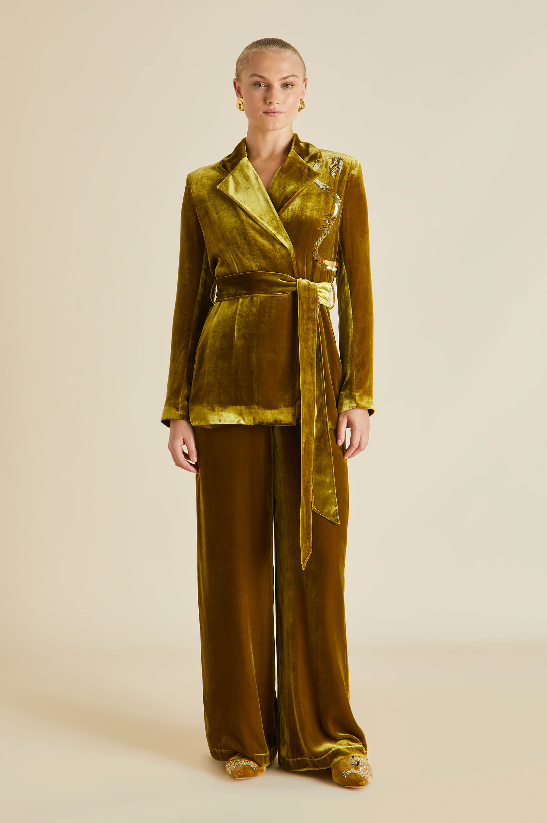 Jagger August Gold Embellished Pyjamas in Silk Velvet