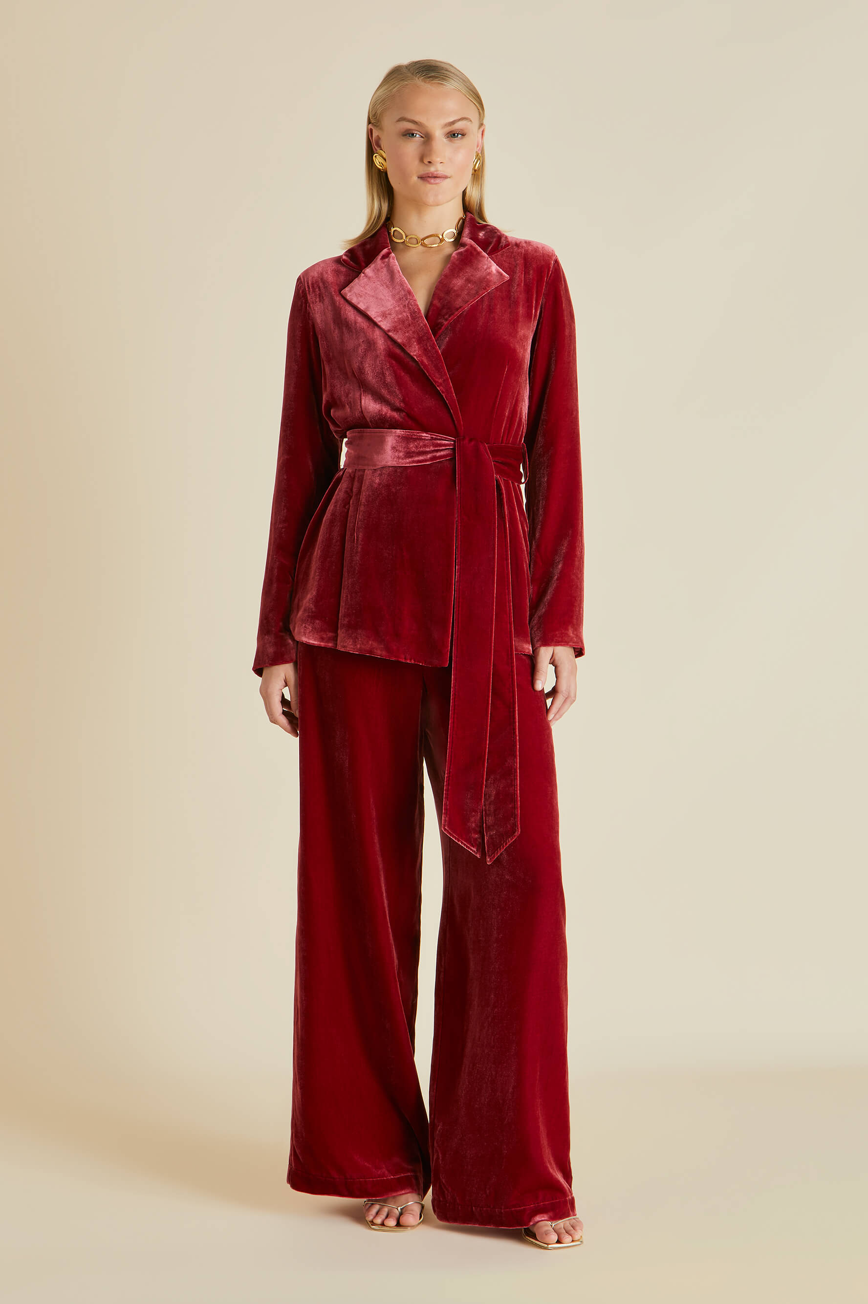 Jagger Port Red Pyjamas in Silk Velvet