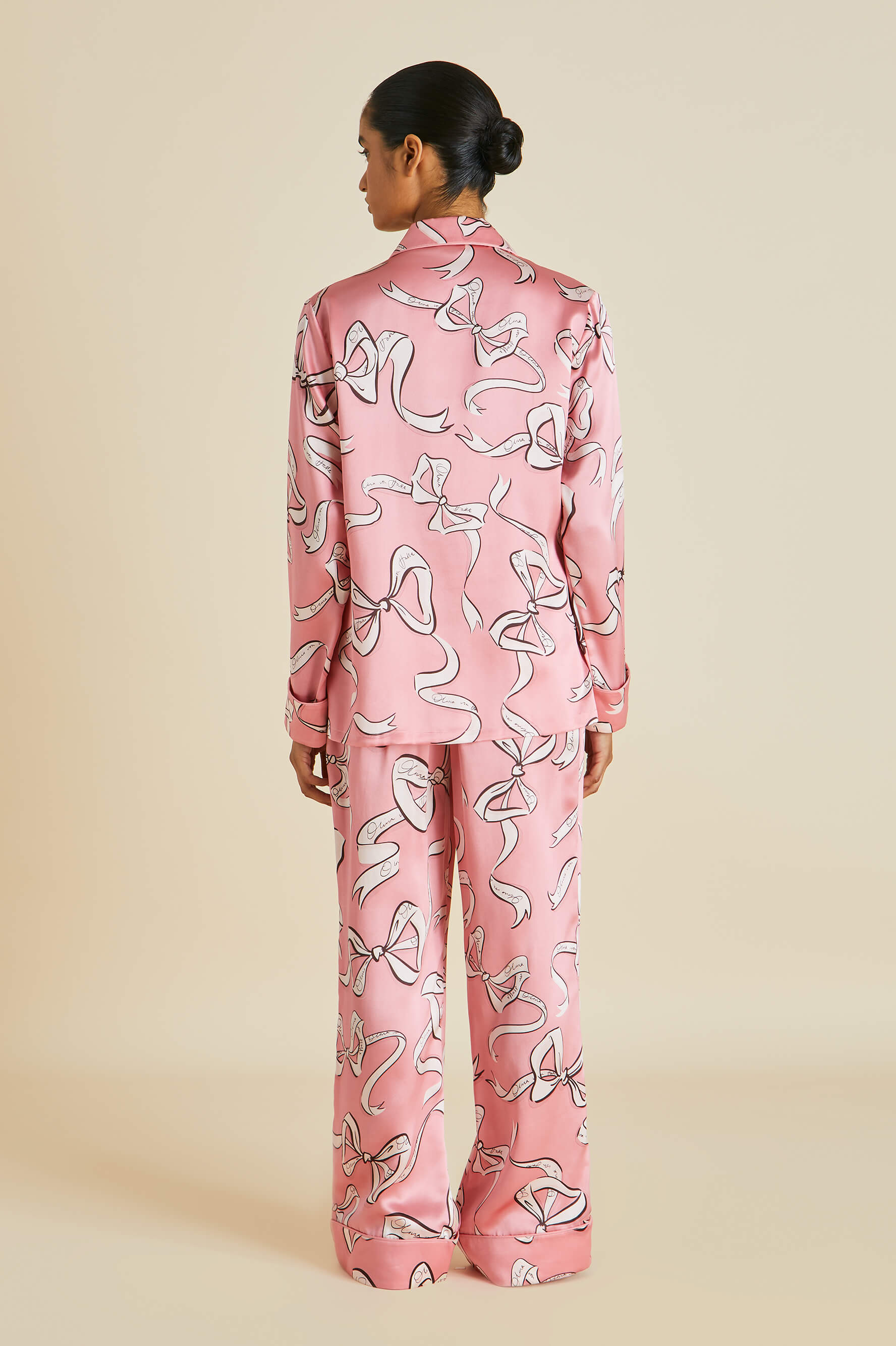 Lila Aileas Pink Bow Pyjamas in Silk Satin