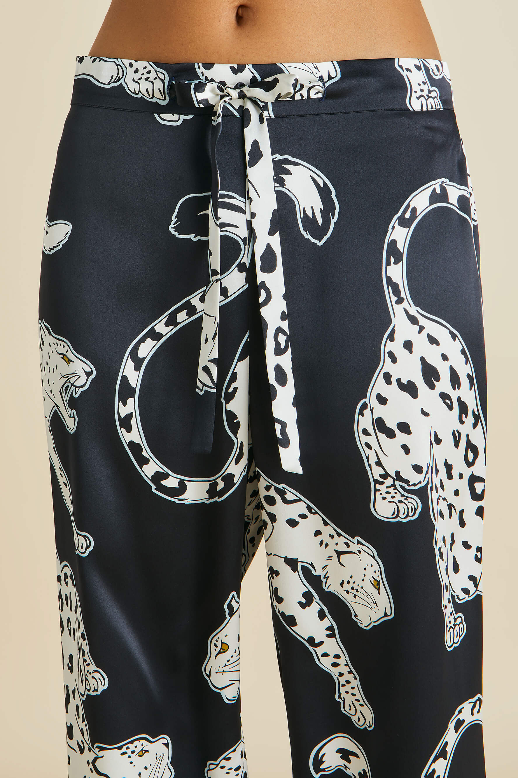 Lila Isla Black Leopard Pyjamas in Silk Satin