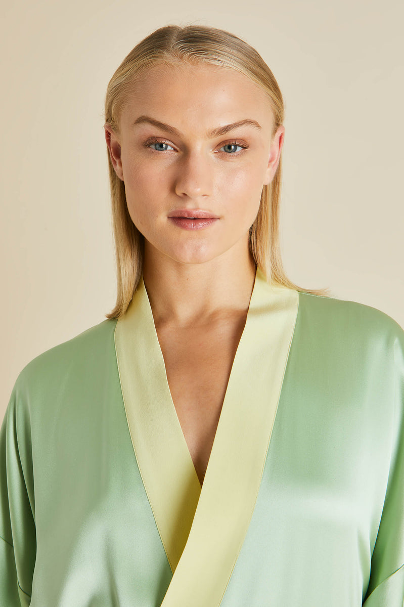 Lila Effie Green Floral Silk Satin Pyjamas