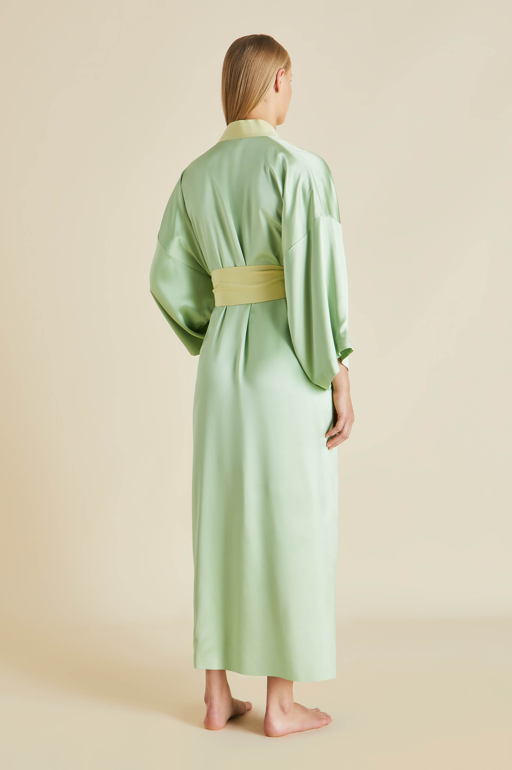 Queenie Green Robe in Silk Satin