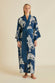 Queenie Magnus Blue Leopard Robe in Silk Crêpe de Chine