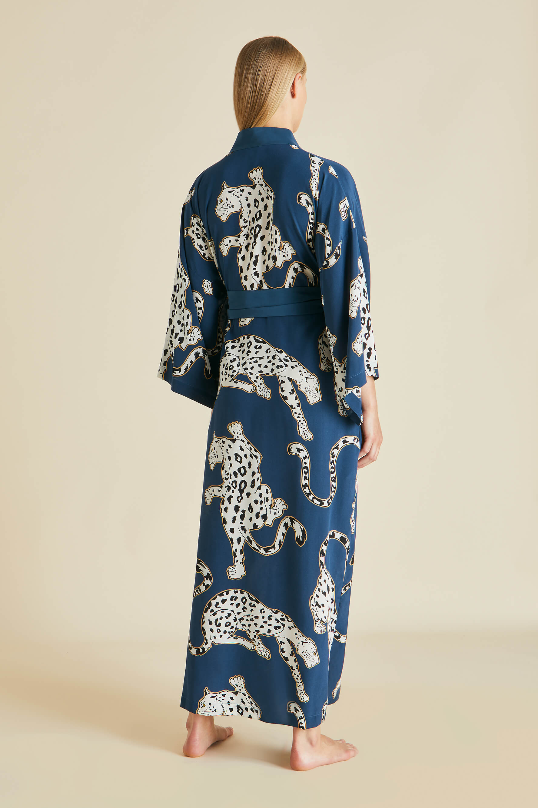 Queenie Magnus Blue Leopard Robe in Silk Crêpe de Chine