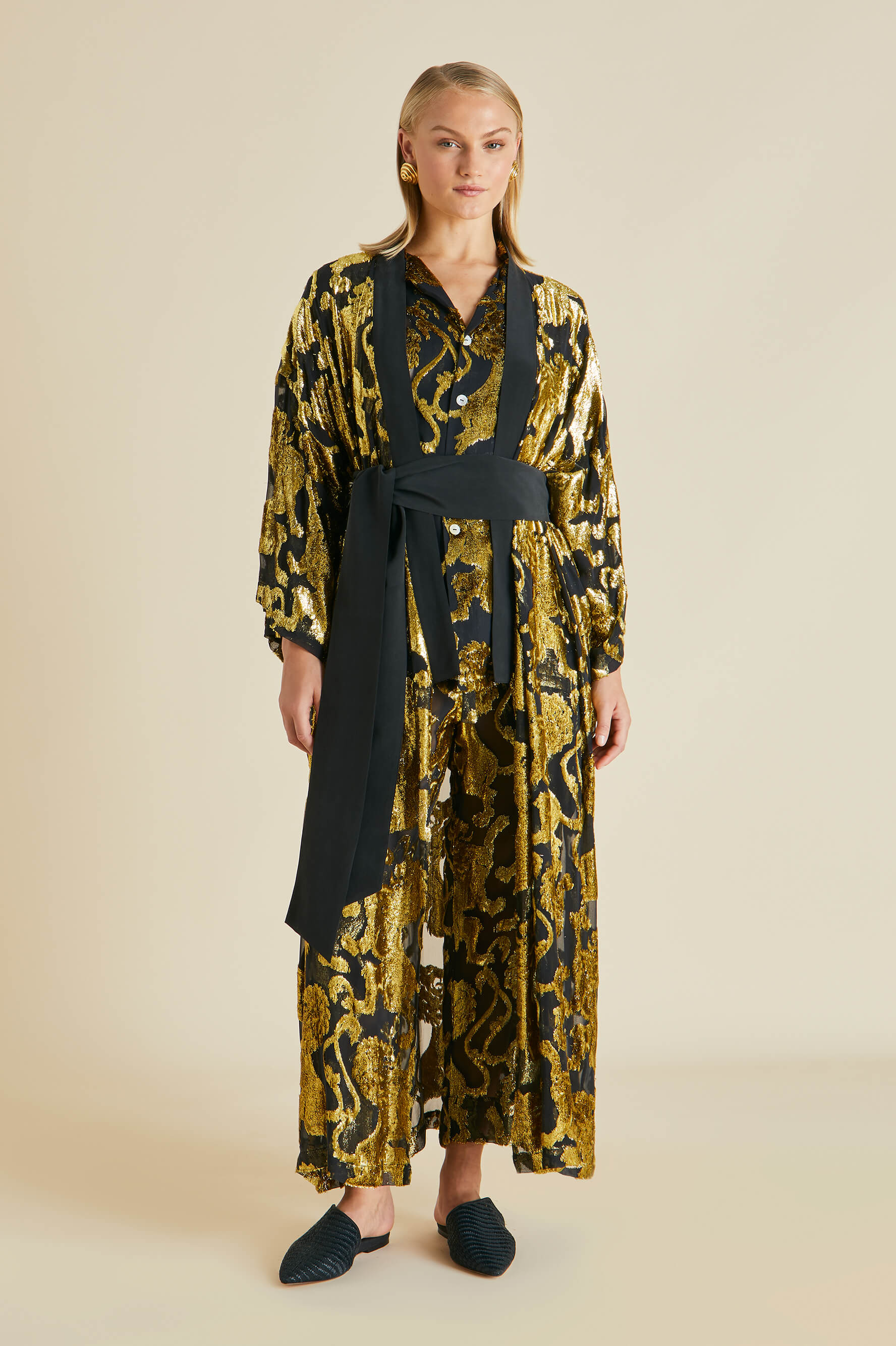 Queenie Noble Gold Lion Robe in Velvet Lurex