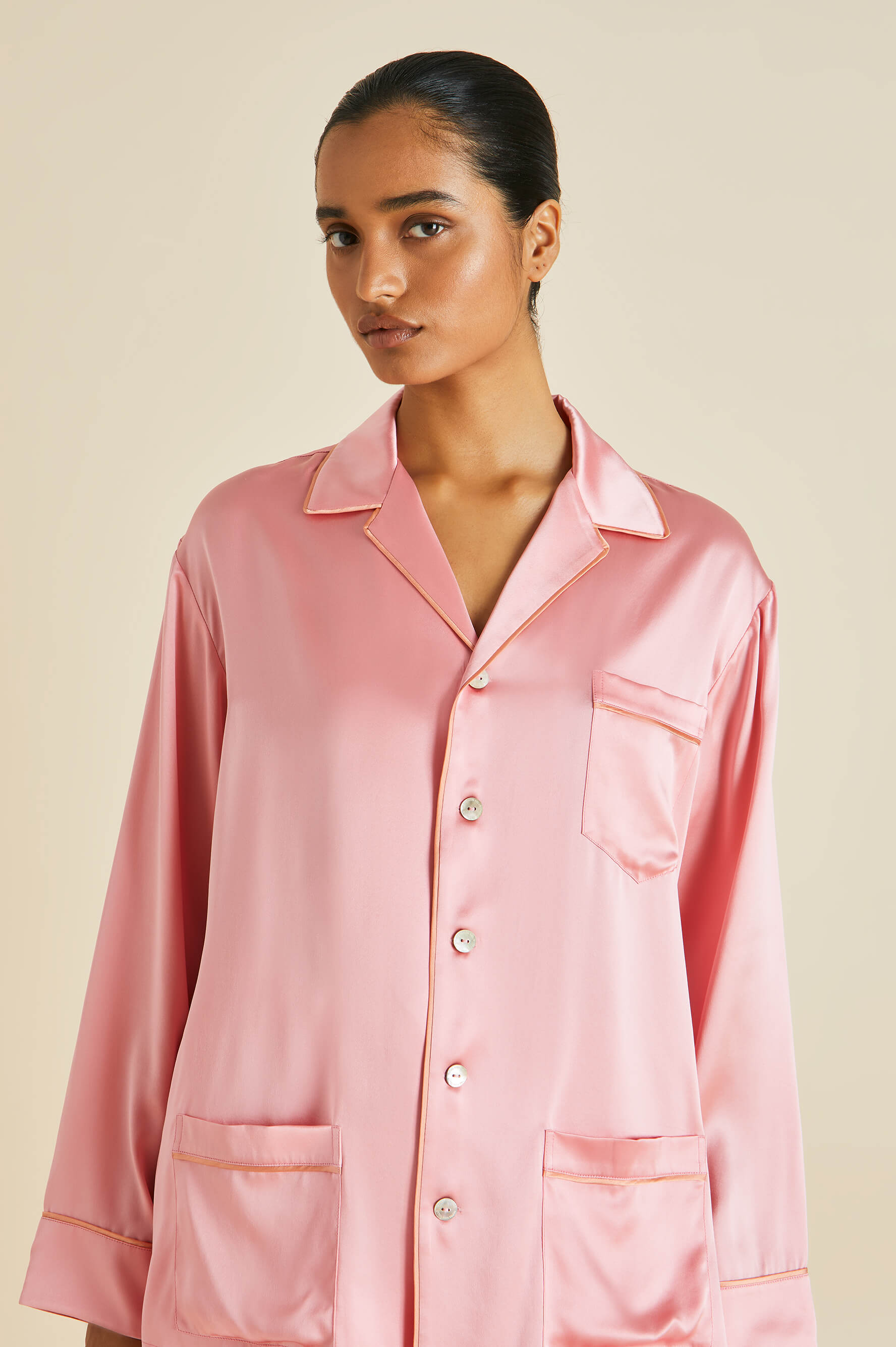 Yves Pink Pyjamas in Silk Satin