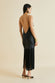 Zoya Black Fringed Slip Dress in Silk Satin