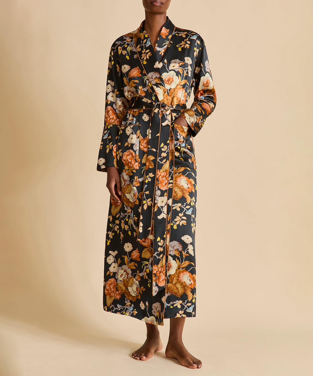 Floral Printed Silk Robe - Olivia Von Halle