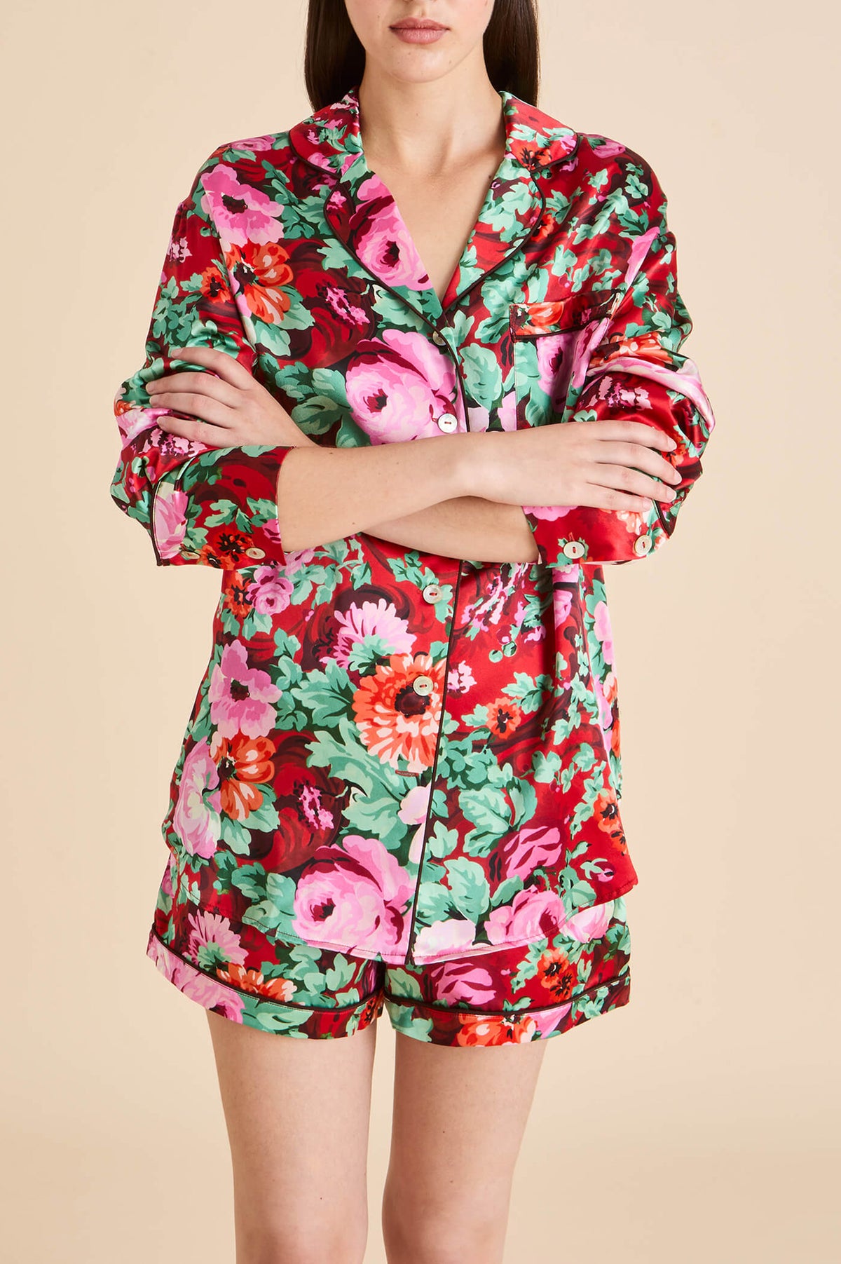 alba moulin red floral pyjamas in silk satin 