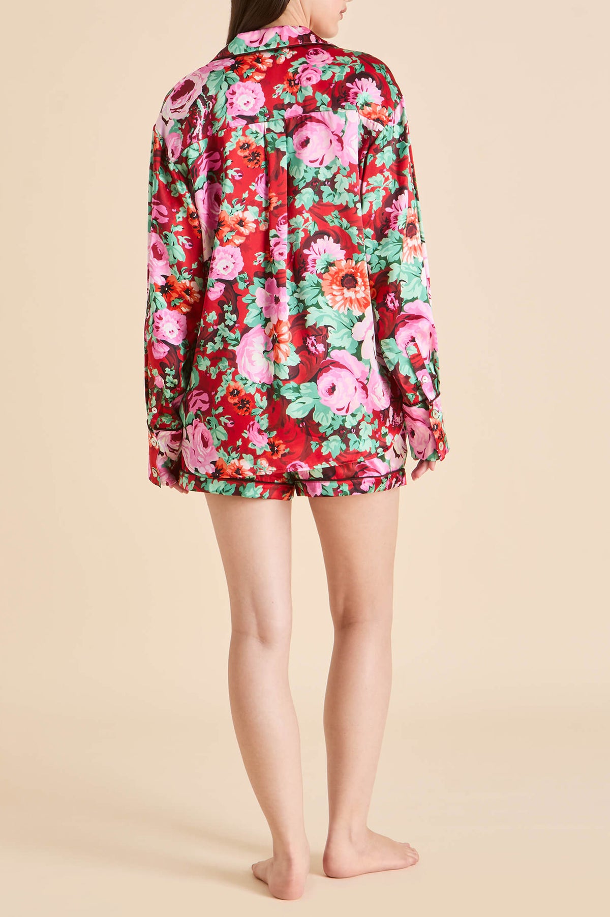 Alba Moulin Red Floral Pyjamas in Silk Satin