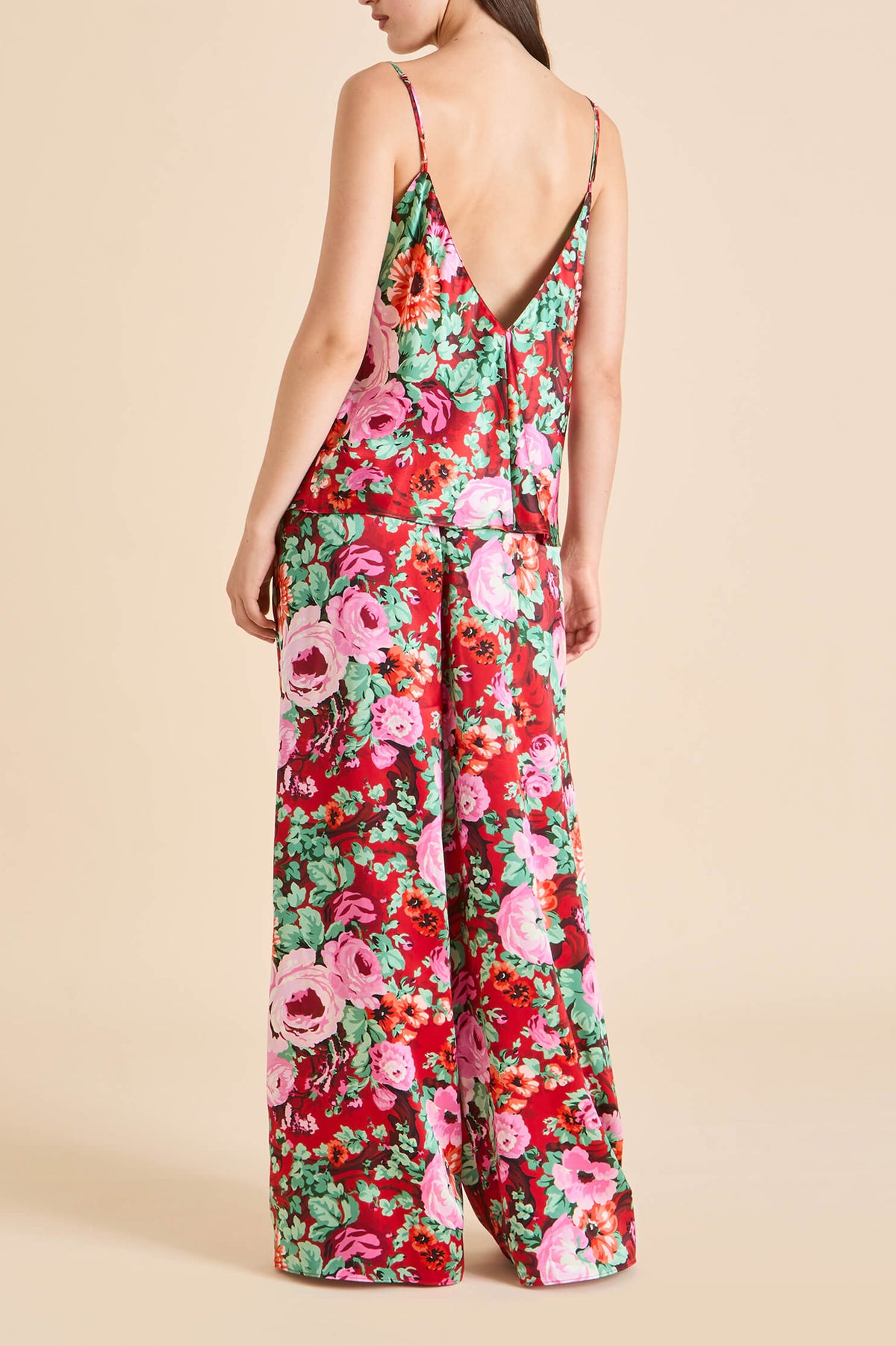 Bliss Moulin Red Floral Camisole Set in Silk Satin