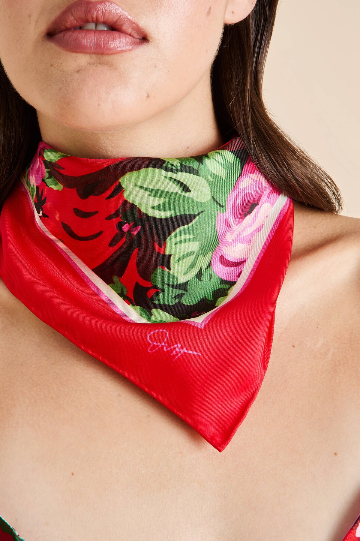 dunaway moulin red floral scarf in silk twill 