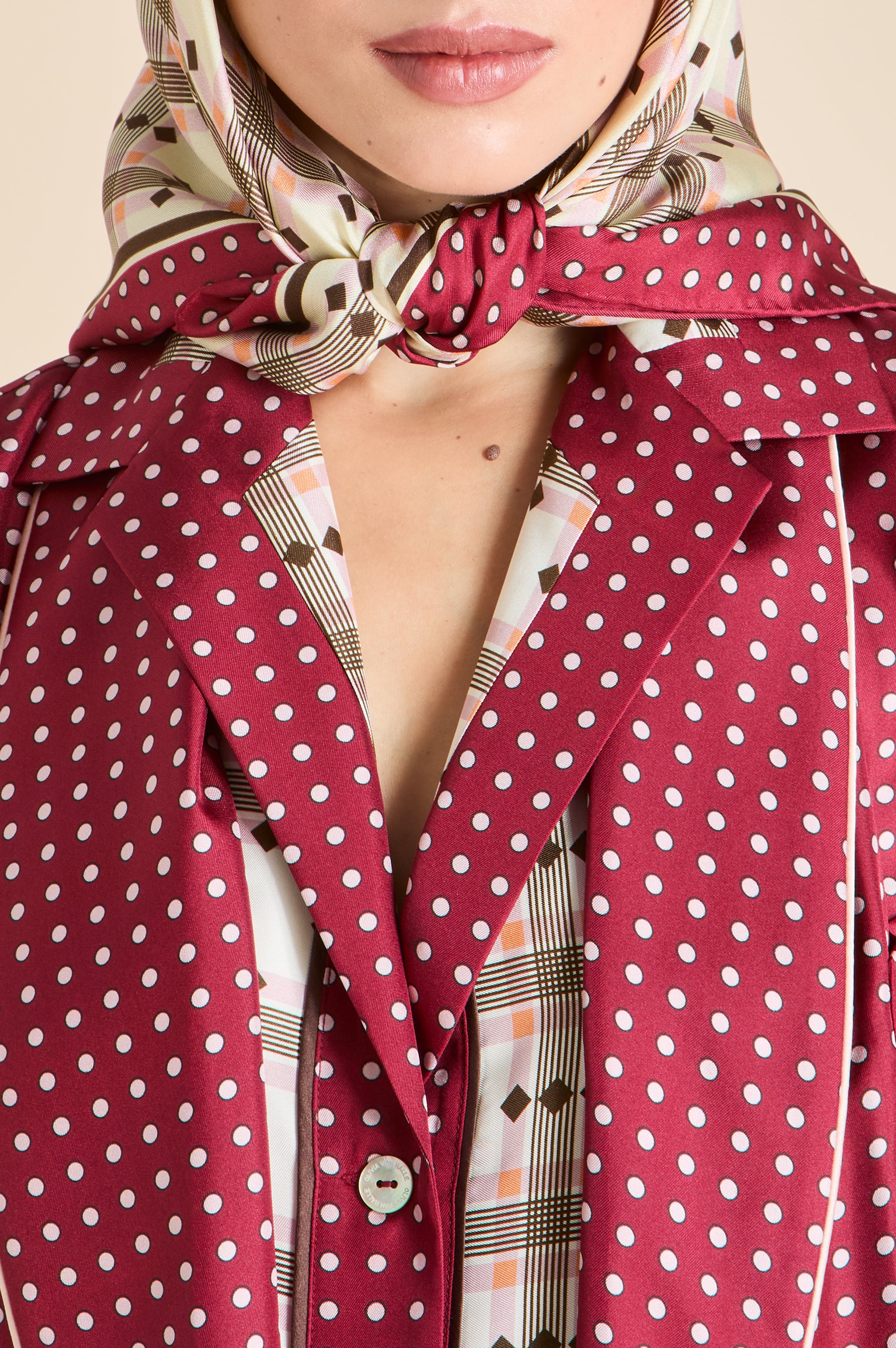 dunaway cipriani ivory geometric scarf in silk twill