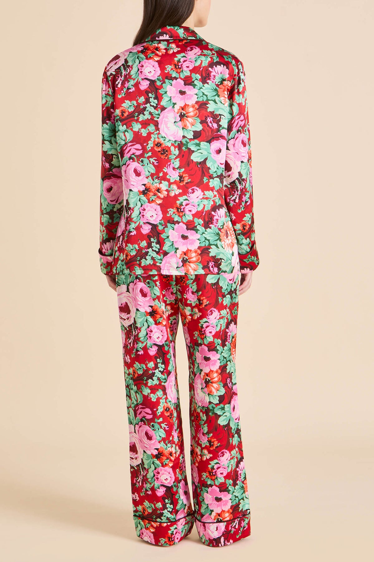 Lila Moulin Red Floral Pyjamas in Silk Satin