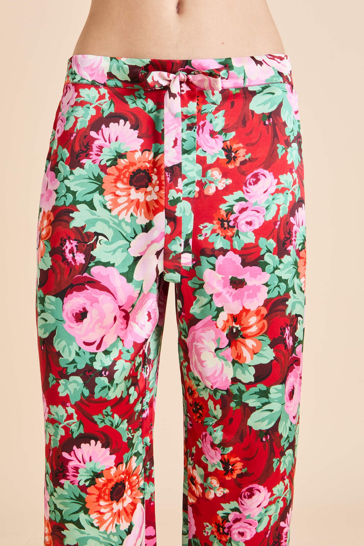 Lila Moulin Red Floral Pyjamas in Silk Satin