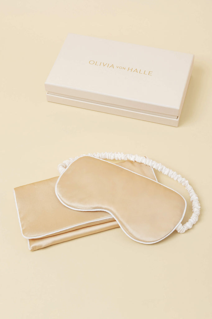 Audrey Caramel Eye Mask in Silk Satin