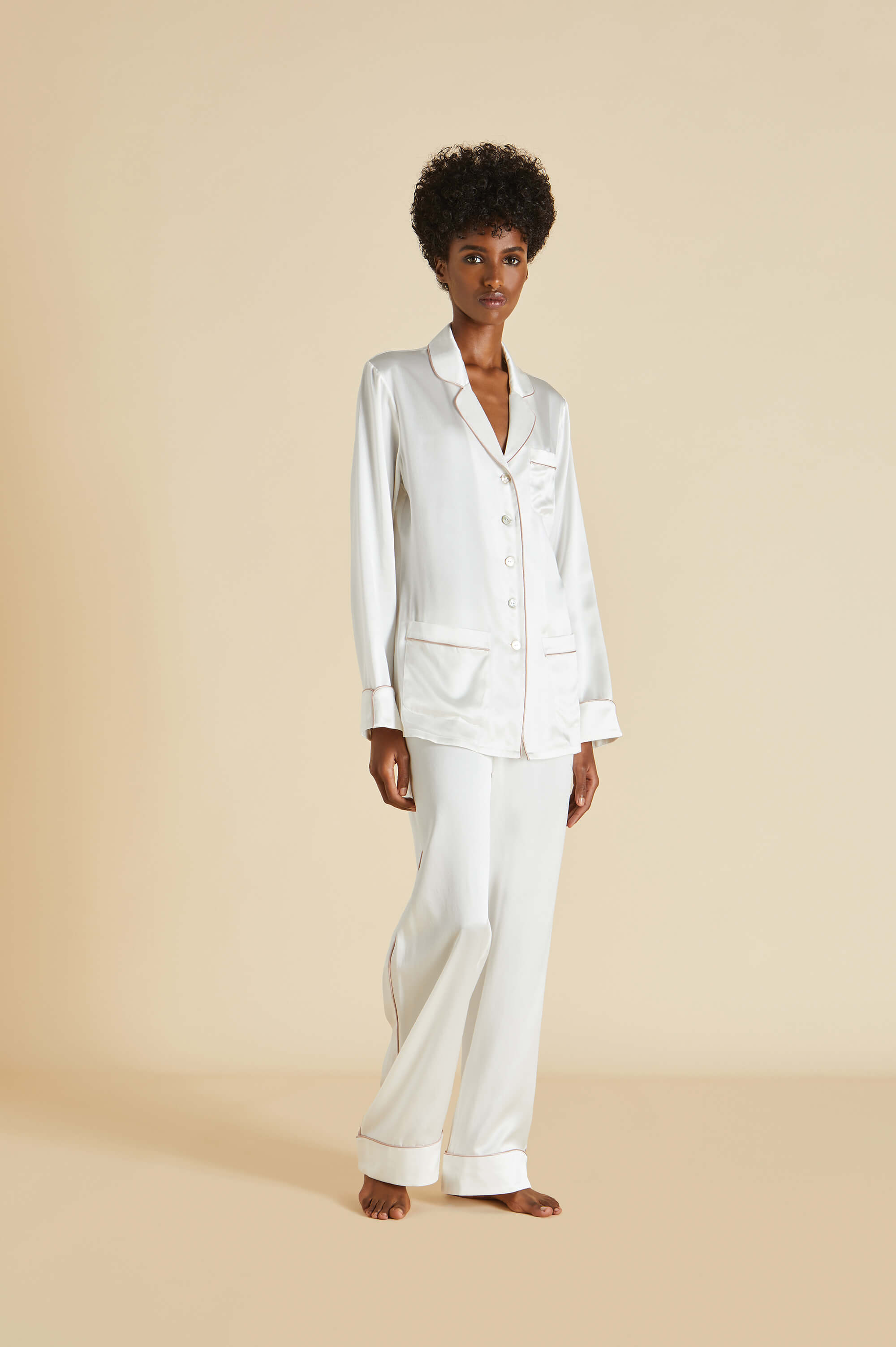 Coco Ivory Oyster Pajamas in Silk Satin Olivia von Halle