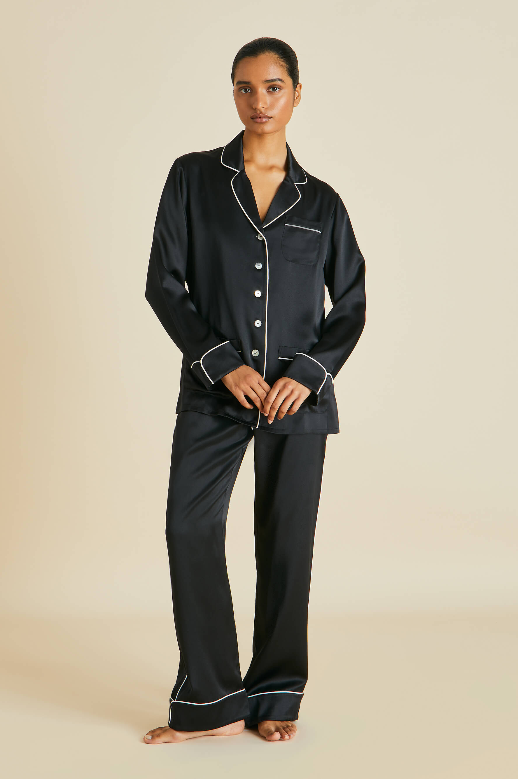 The Coco Jet Black Luxury Silk Pyjamas