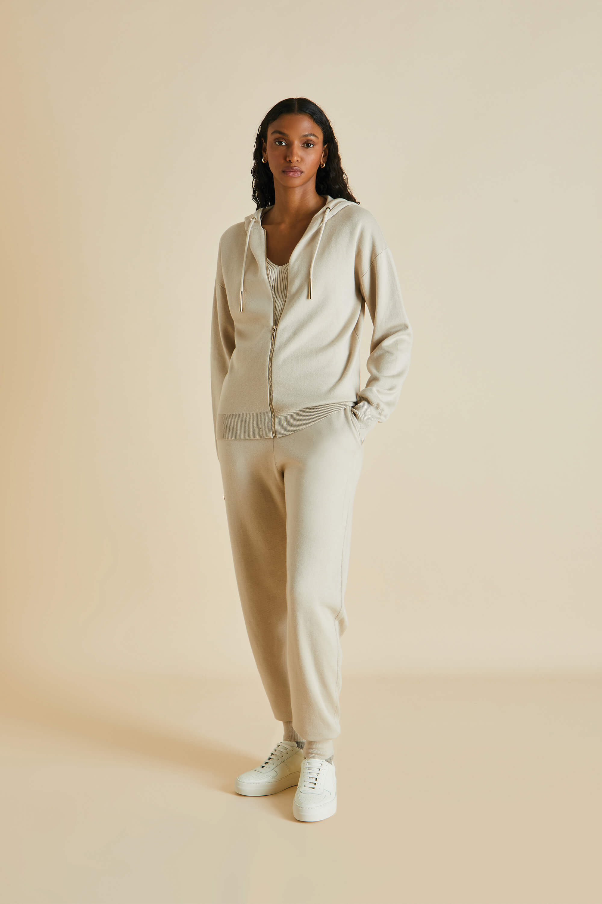 della kasbah cream tracksuit in silk-cashmere