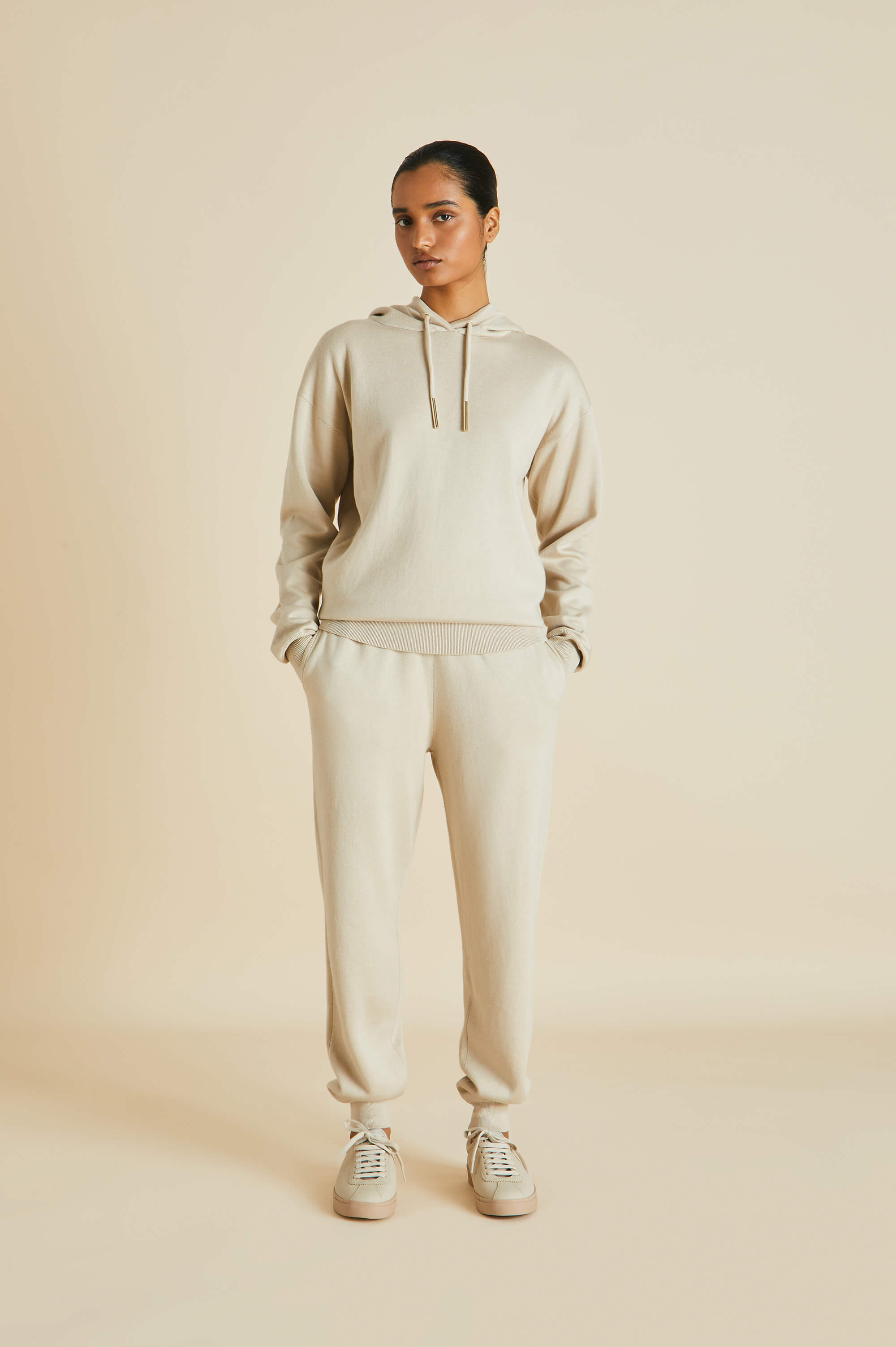 gia beige silk cashmere tracksuit