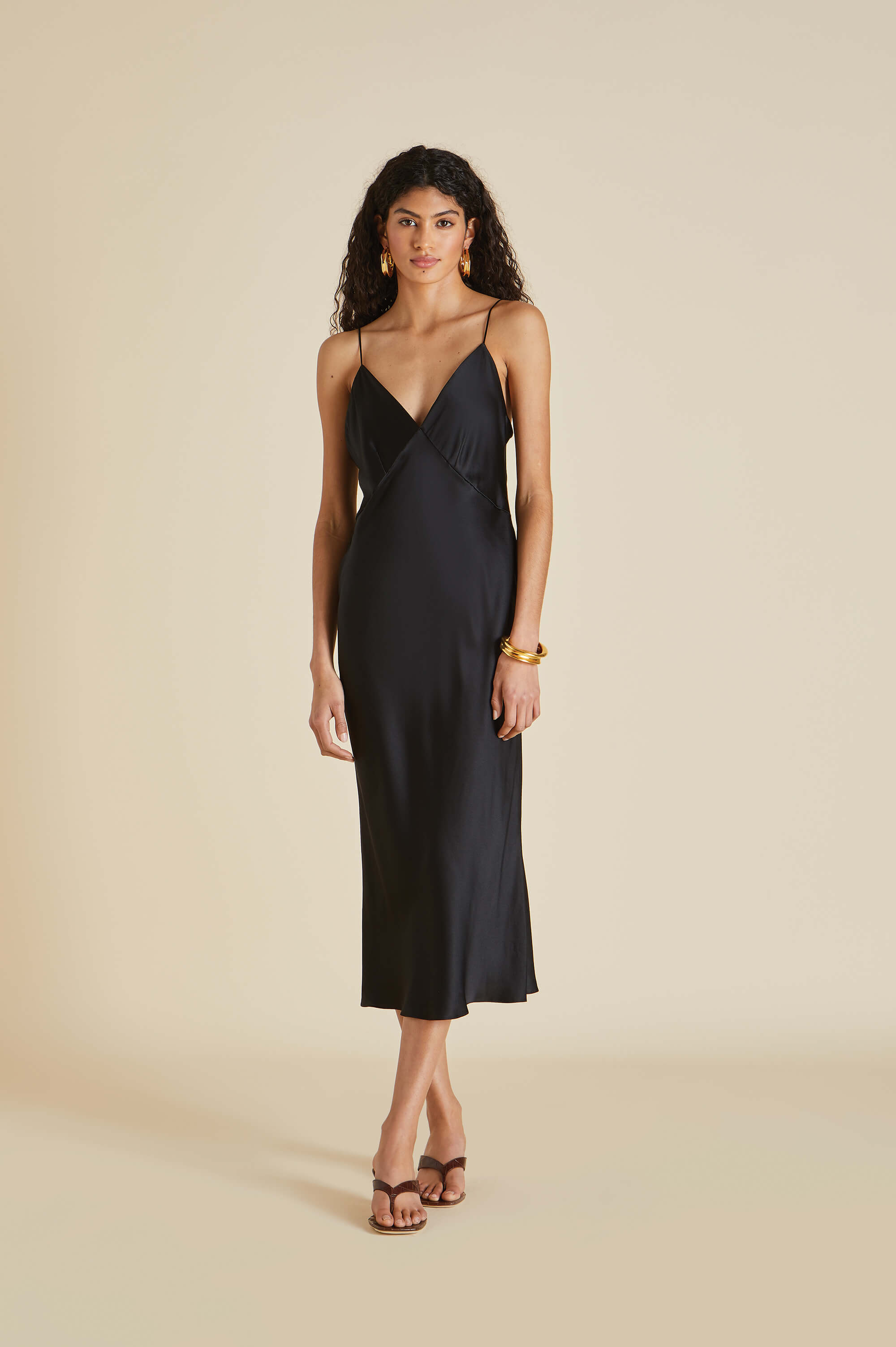 Issa Jet Black Slip Dress in Silk Satin | Olivia von Halle Issa Jet Black Slip Dress in Silk Satin | Olivia von Halle