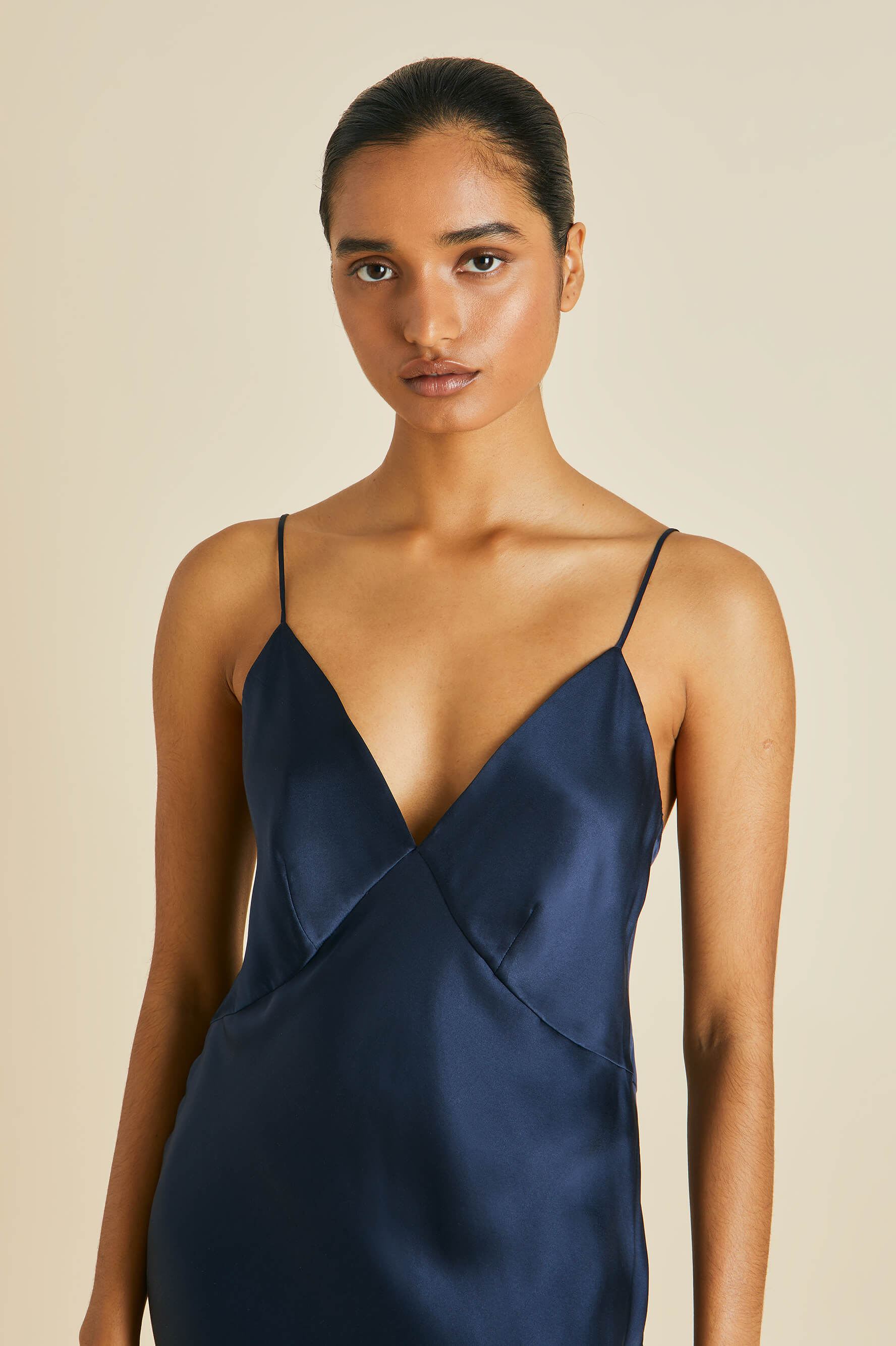 Issa Navy Slip Dress in Silk Satin | Olivia von Halle Issa Navy Slip Dress in Silk Satin | Olivia von Halle