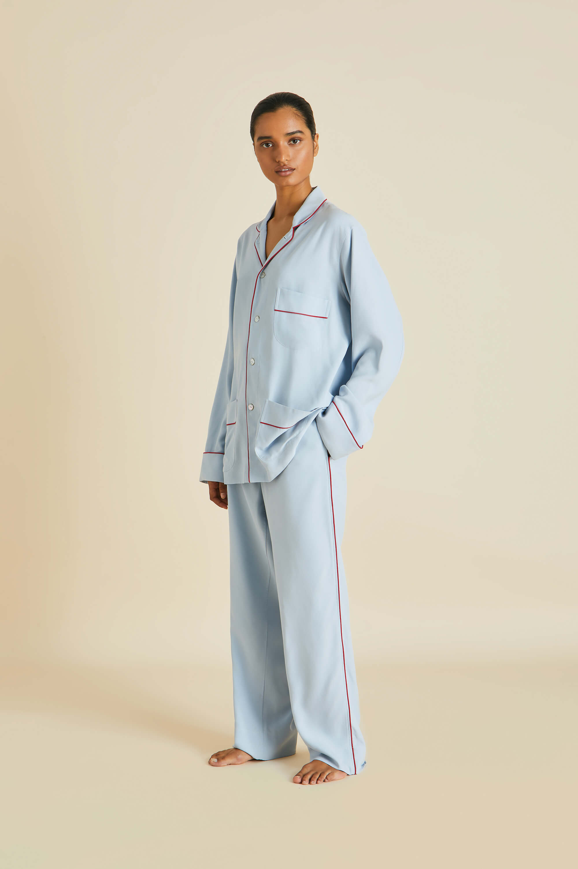 Laurent Cerulean Blue Pyjamas in Sandwashed Silk Olivia von Halle