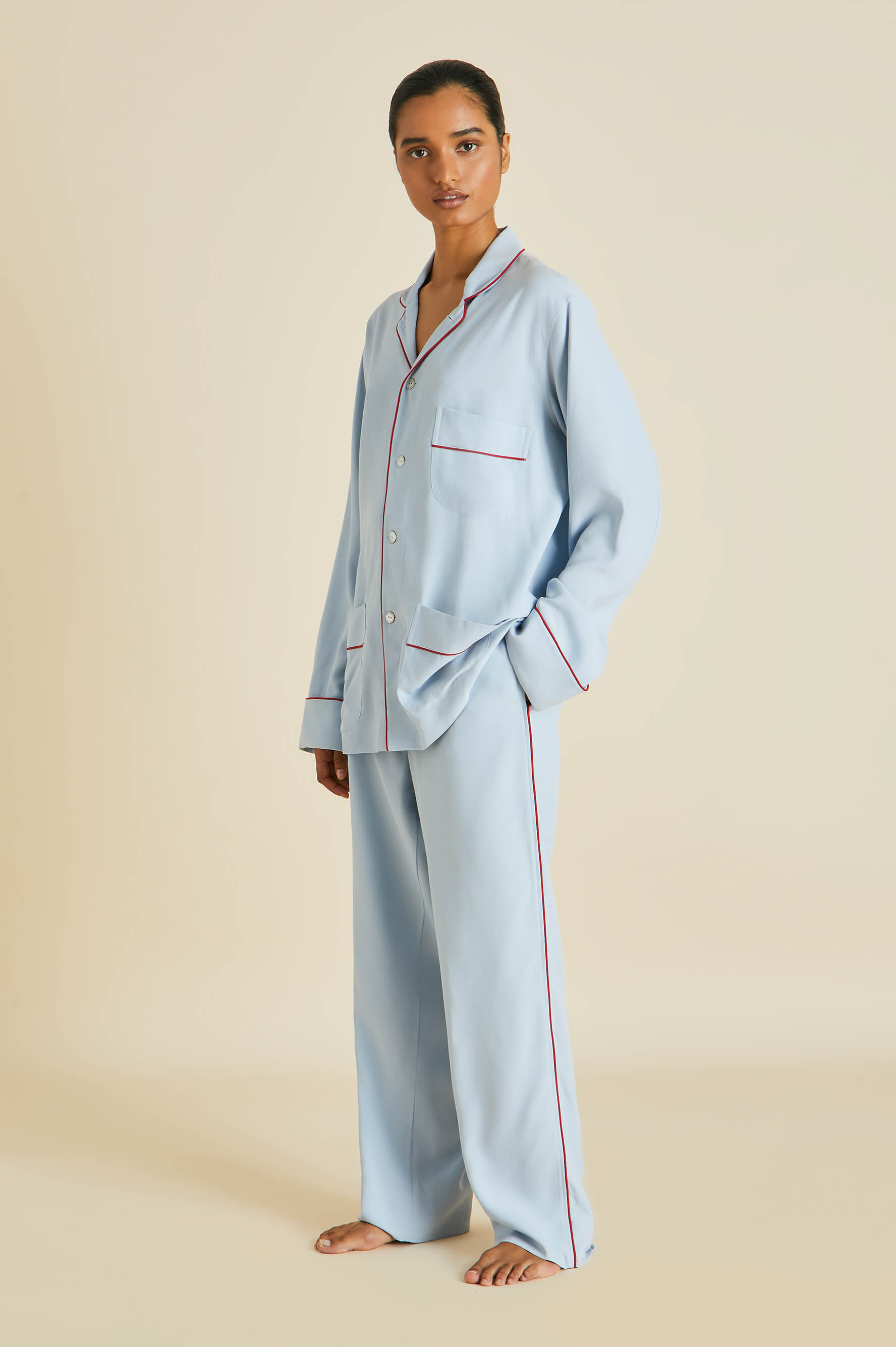 Laurent Cerulean Silk Habotai Pyjama Set