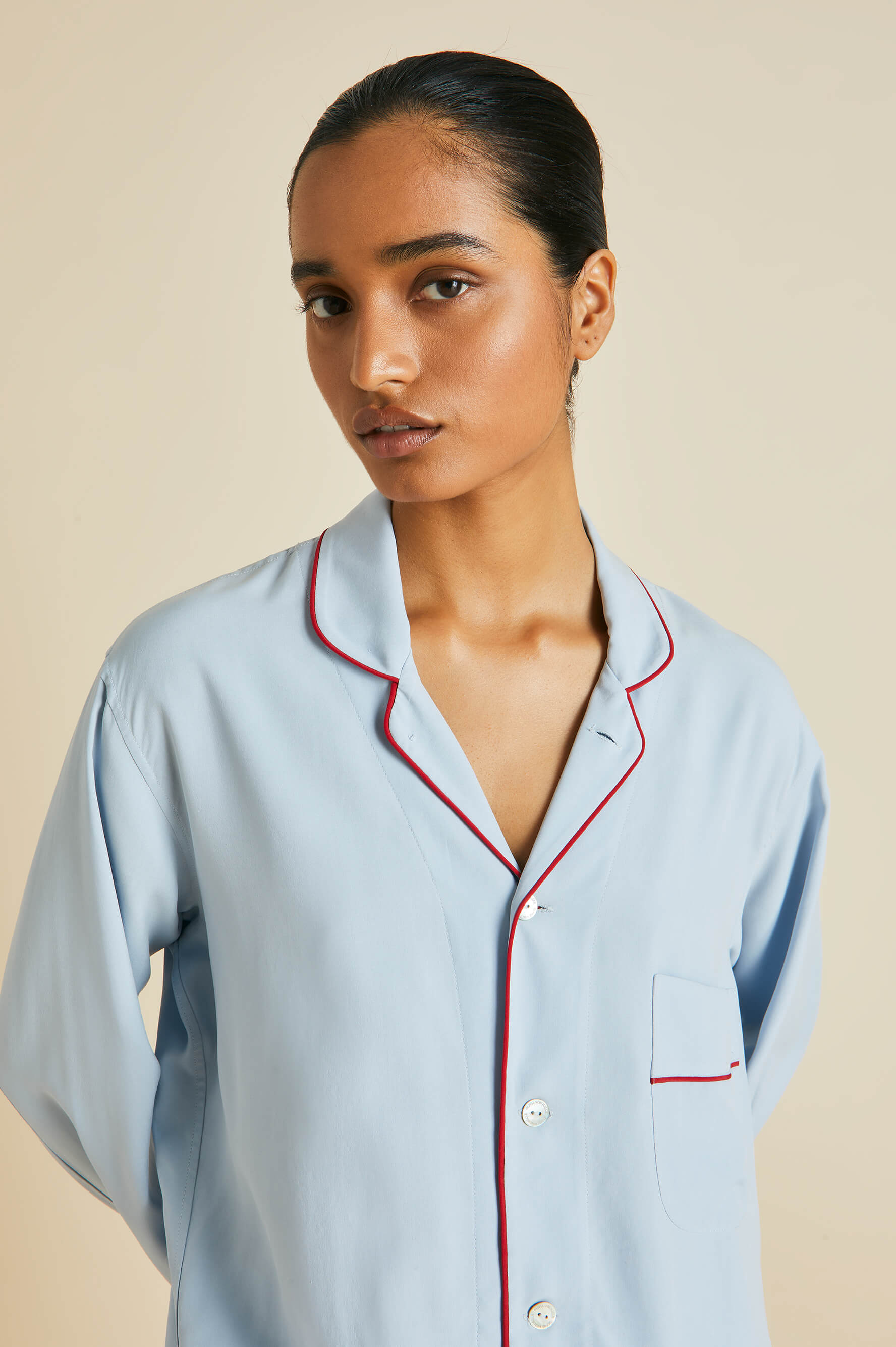 Laurent Cerulean Blue Pajamas in Sandwashed Silk