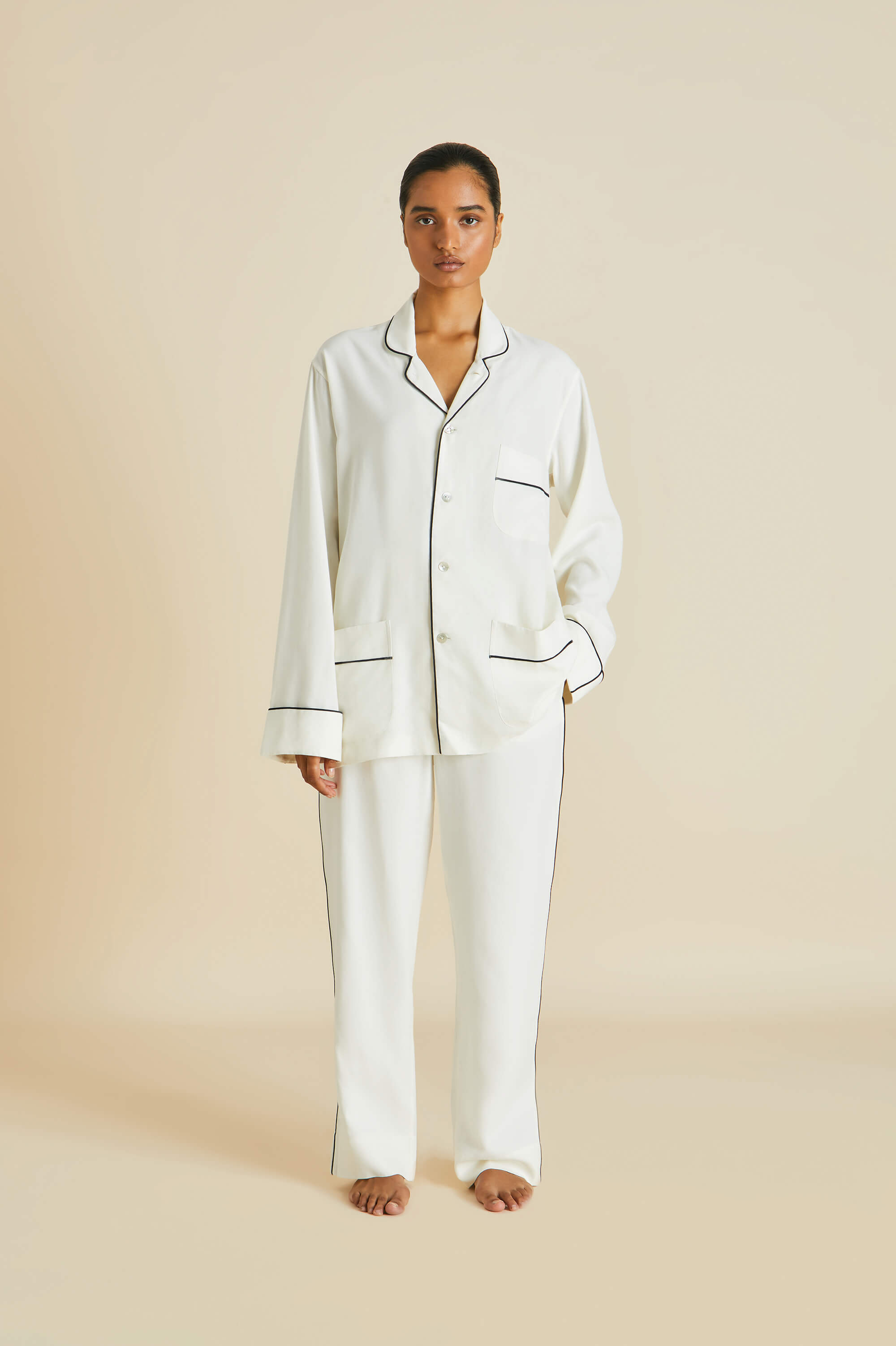 laurent ivory pyjama set in sandwashed silk