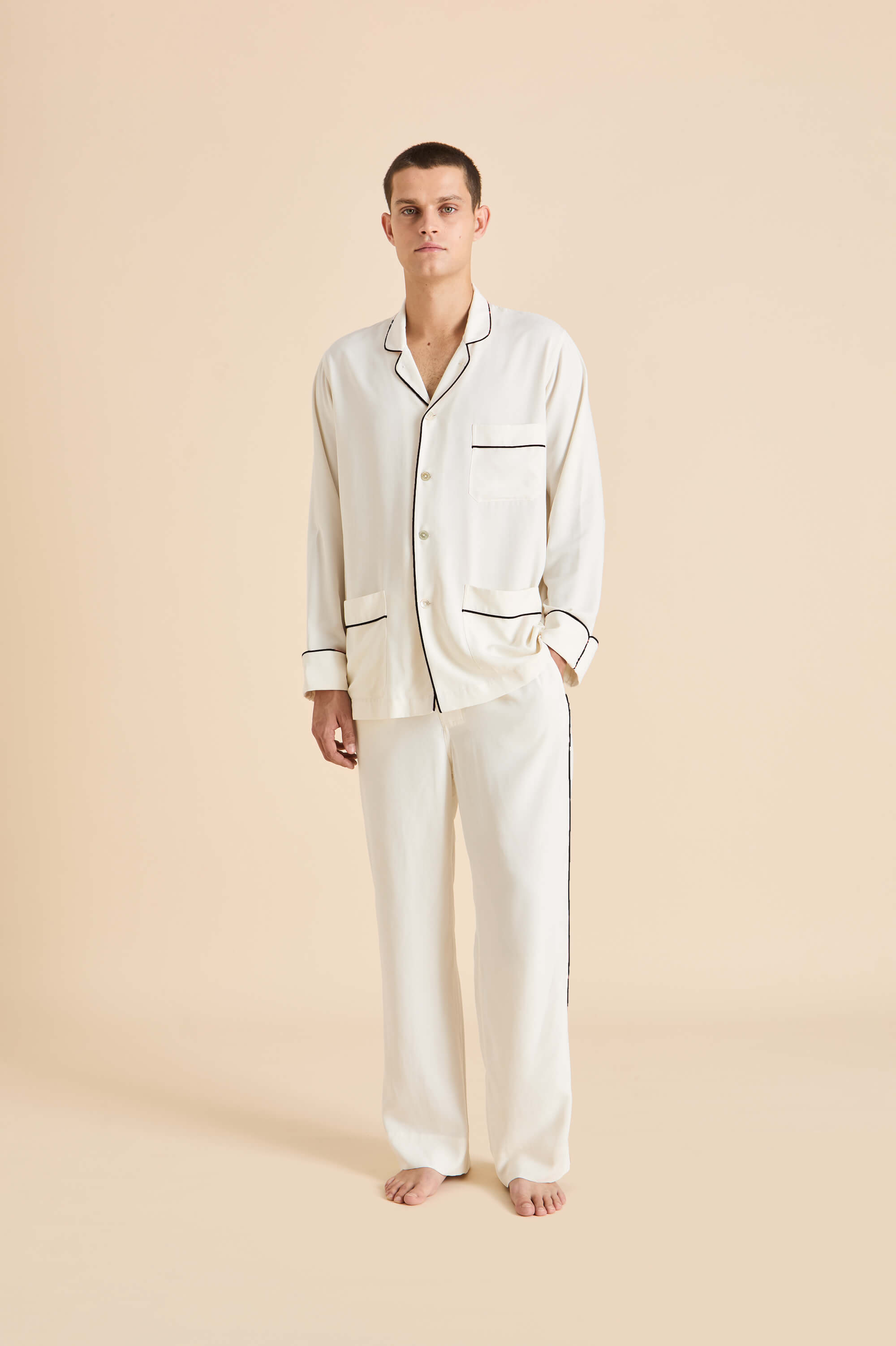 Laurent Ivory Pyjamas in Sandwashed Silk