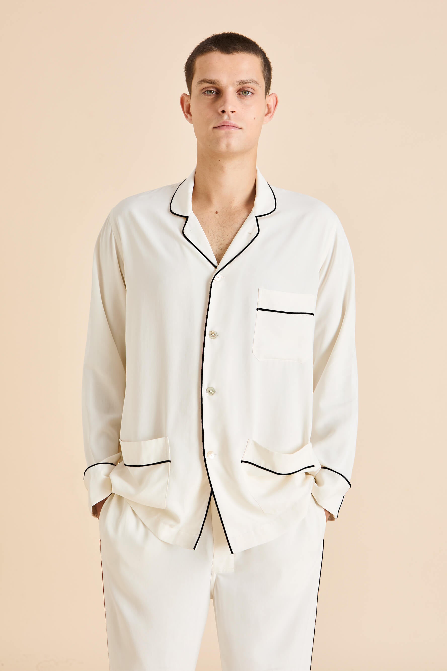 Laurent Ivory Pyjamas in Sandwashed Silk