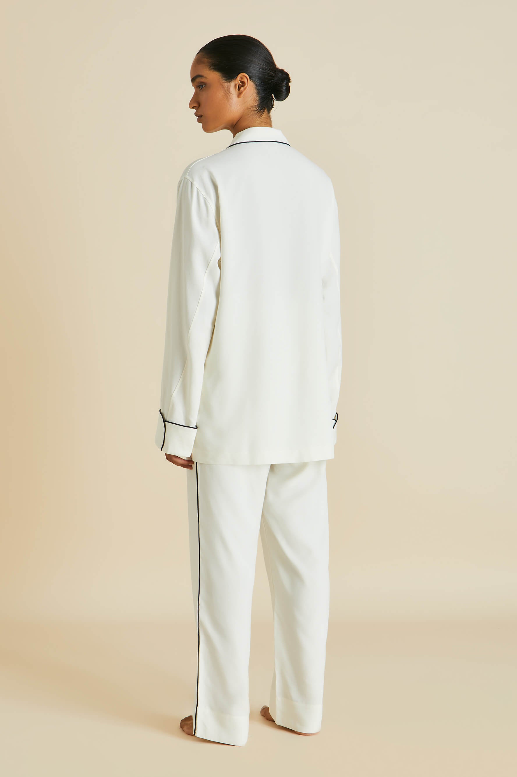 Laurent Ivory Pyjama Set in Sandwashed Silk