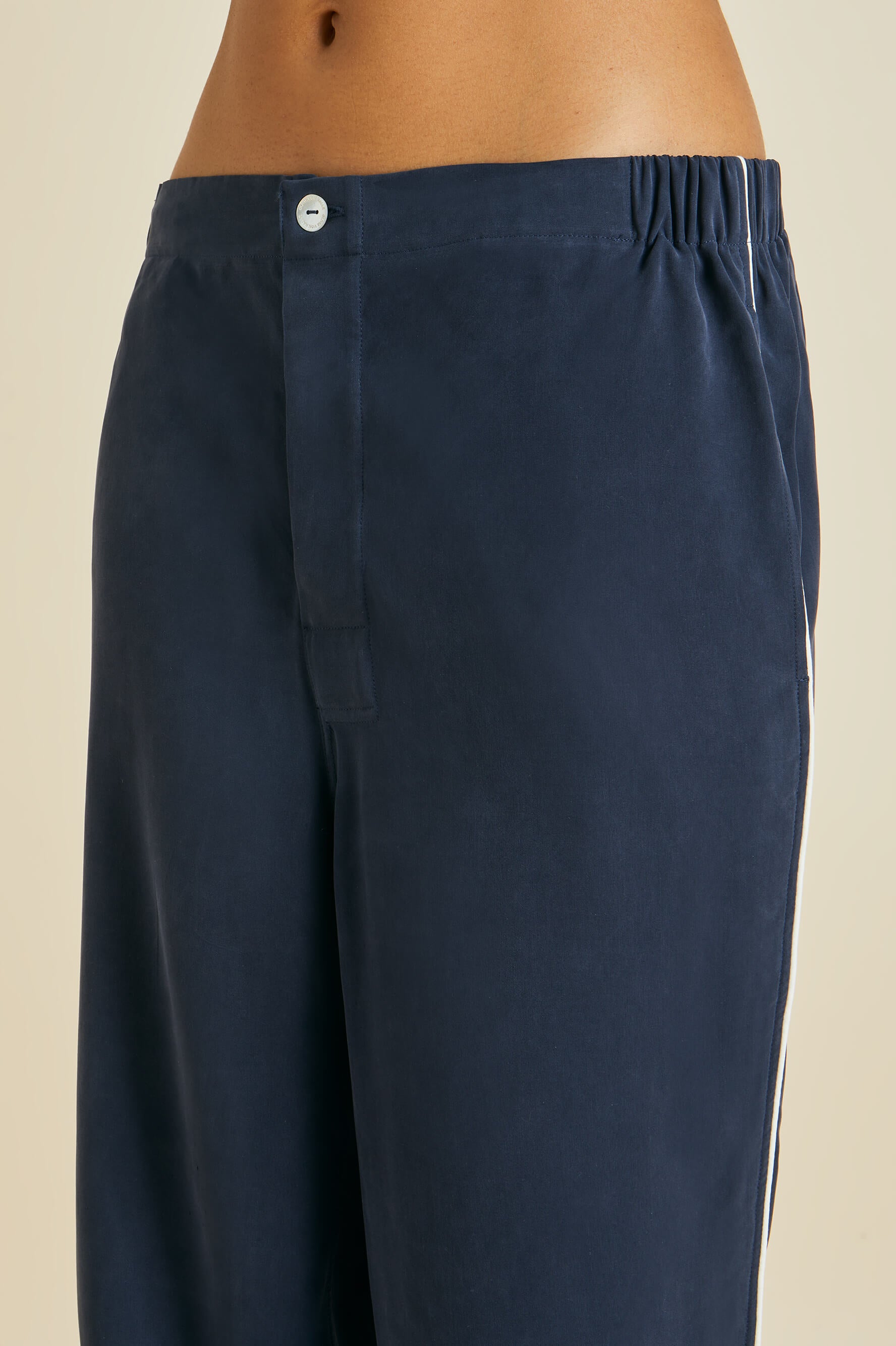 Laurent Navy Pyjama Set in Sandwashed Silk